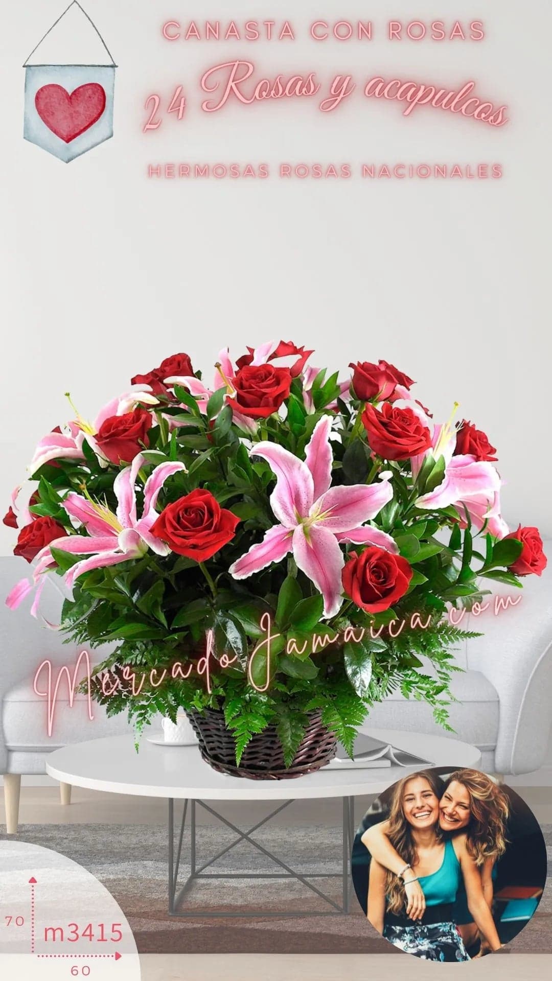 Canasta 24 Rosas Rojas y Acapulcos a Domicilio CDMX