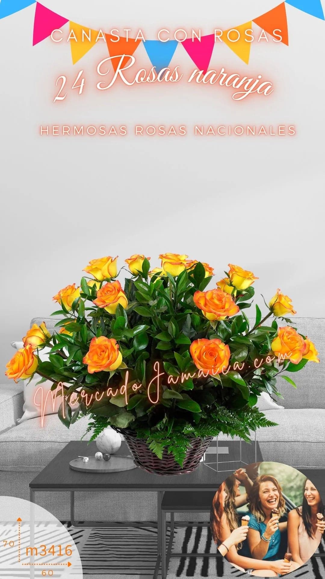 Canasta 24 Rosas Naranja a Domicilio CDMX