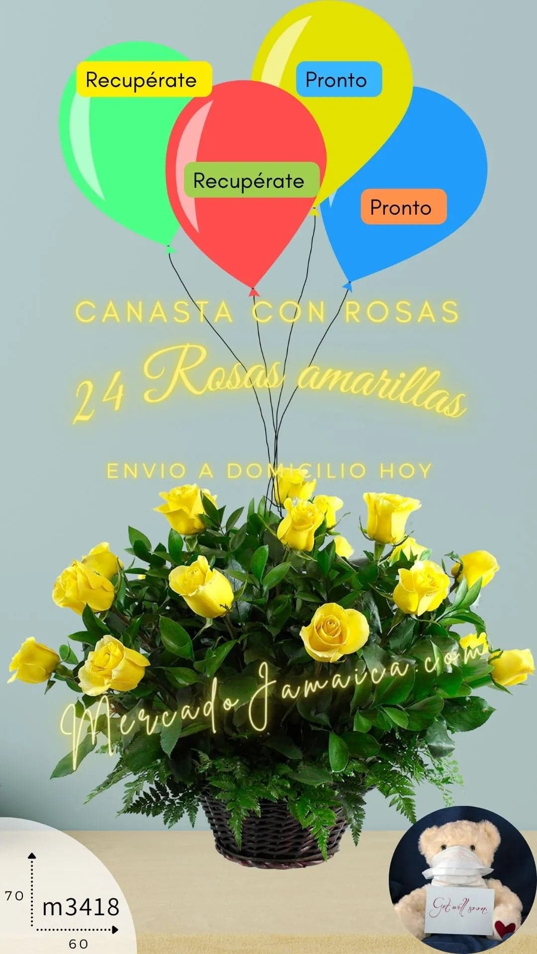 Canasta 24 Rosas Amarillas a Domicilio CDMX