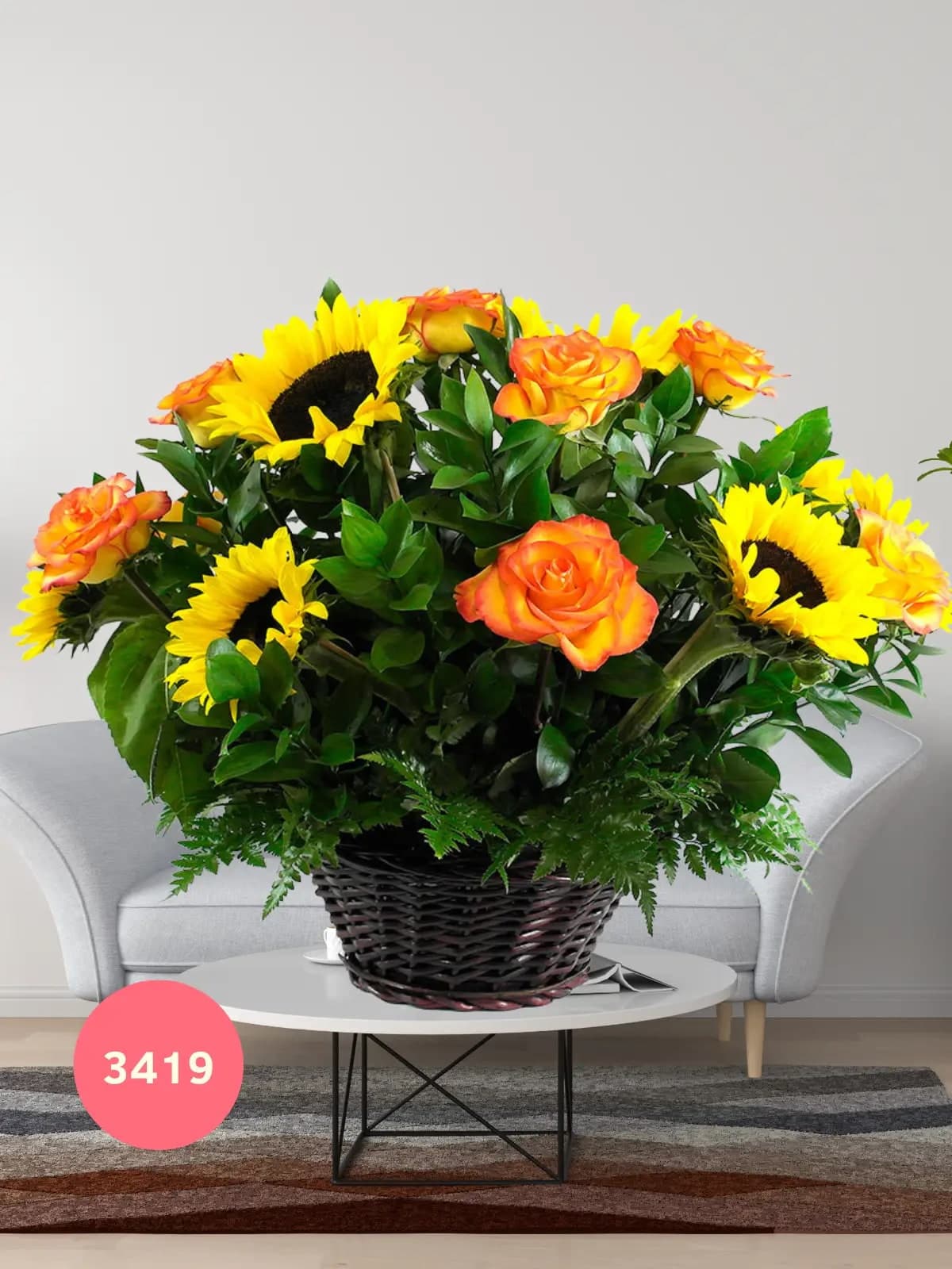 Canasta 24 Rosas Naranja y 10 Girasoles CDMX