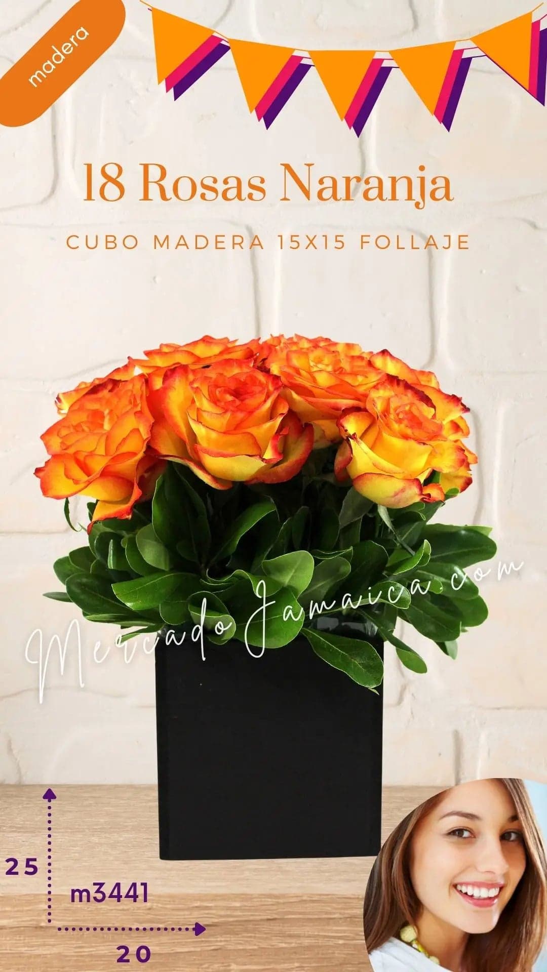 18 Rosas Naranja en Cubo | Arreglo CDMX