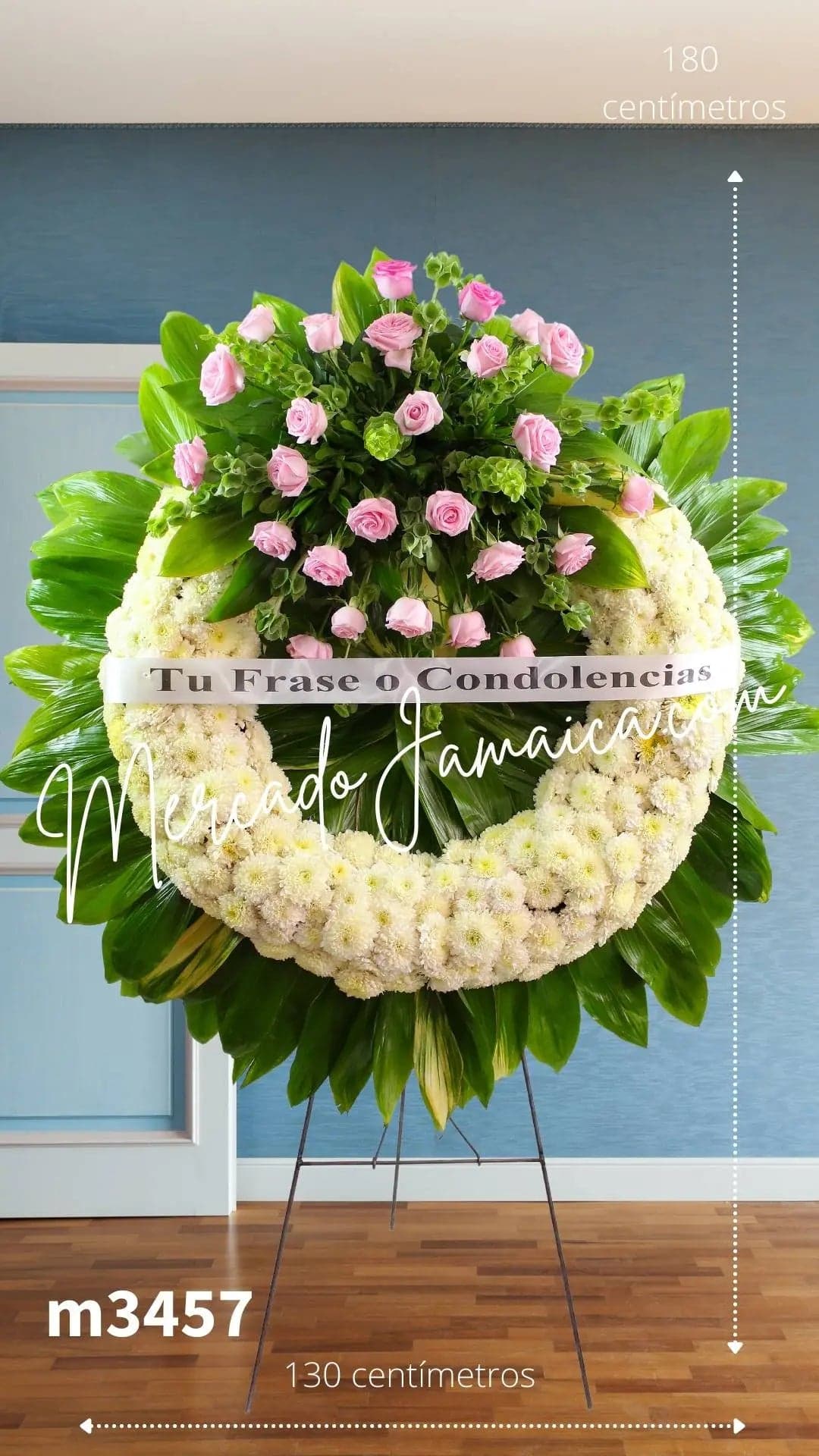 Corona Fúnebre Grande 150 Flores Polar Blancas CDMX