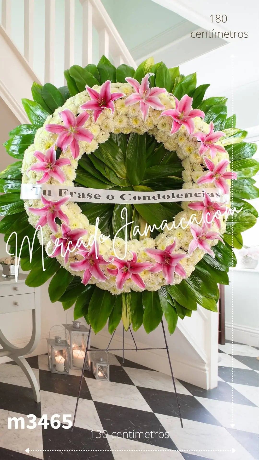 Corona Fúnebre Grande 150 Flores Blancas CDMX