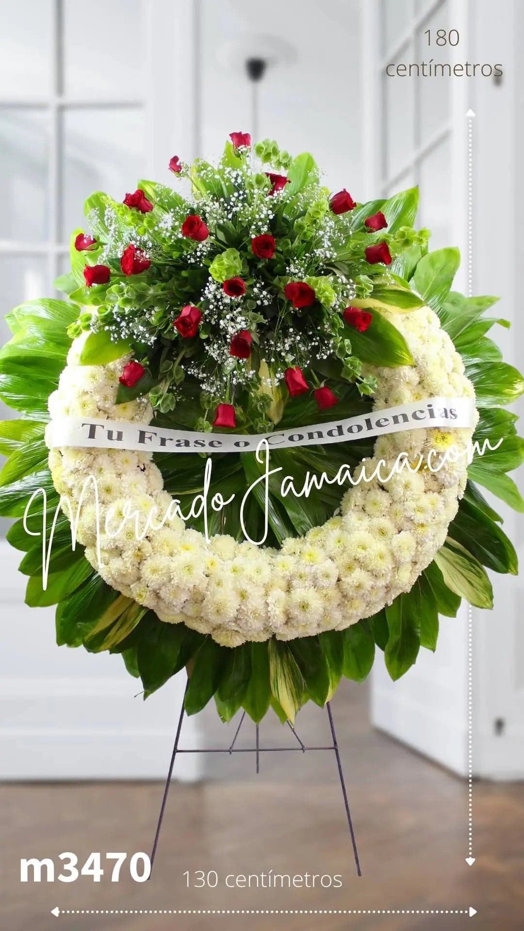 Corona Fúnebre 150 Flores Polar y Rosas Rojas CDMX