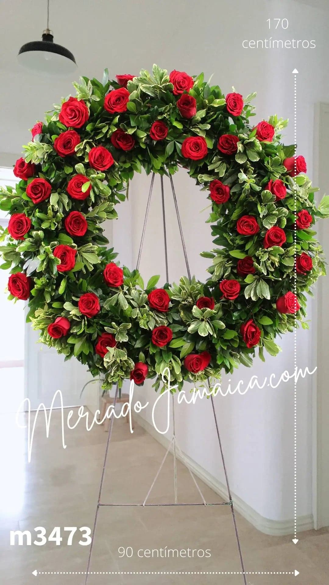 Corona Fúnebre 50 Rosas Rojas 90 cm CDMX