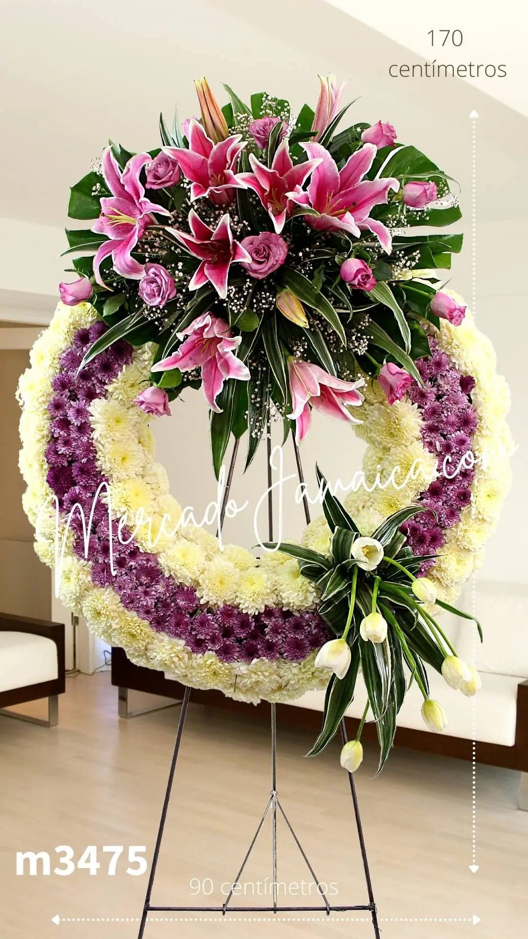 Corona Fúnebre Tulipanes Blancos 90 cm · CDMX