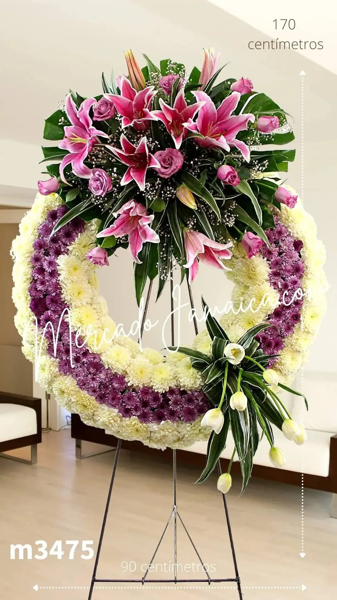 Corona Fúnebre Tulipanes Blancos 90 cm · CDMX