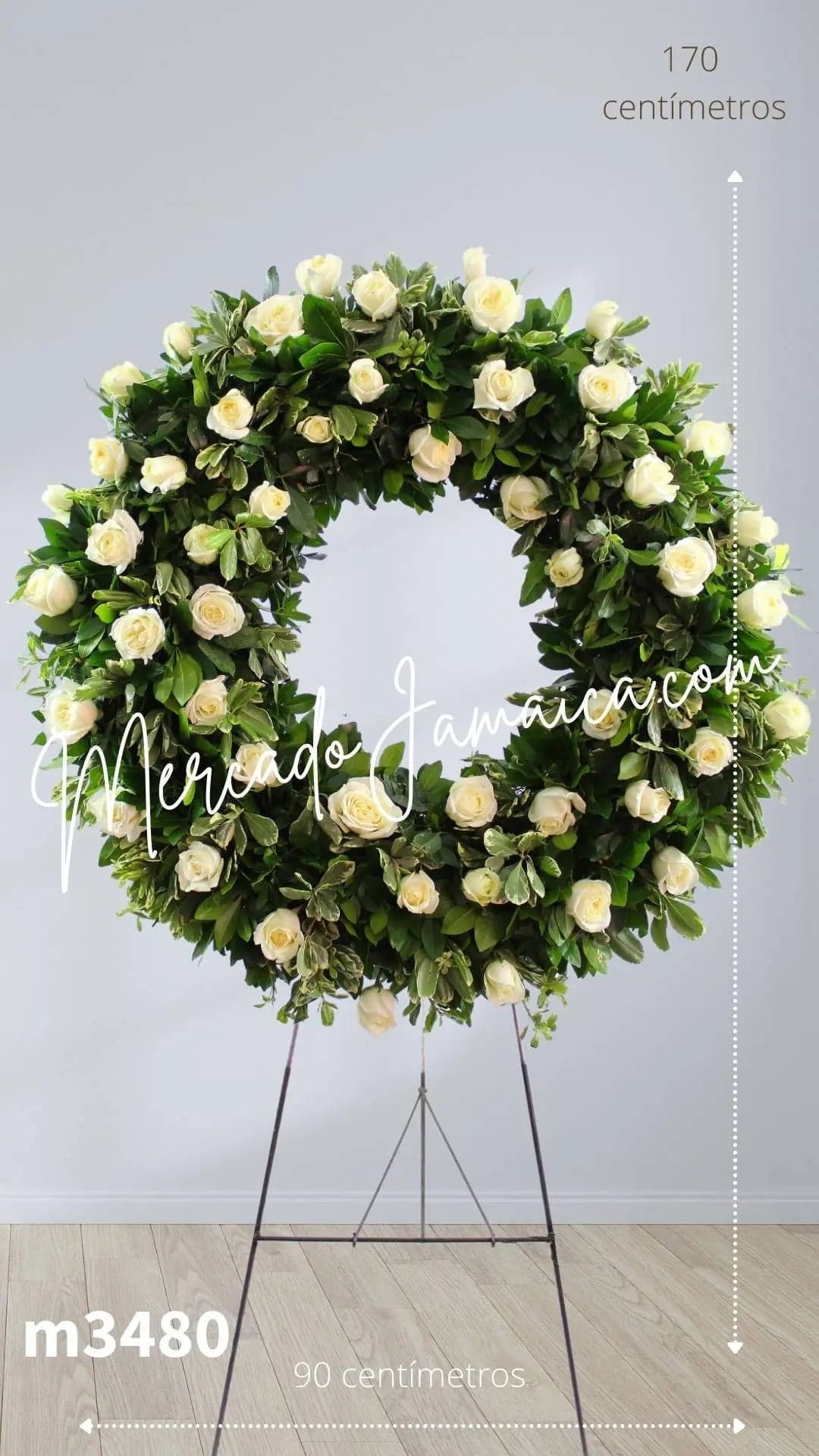 Corona Fúnebre 50 Rosas Blancas 80 cm · CDMX