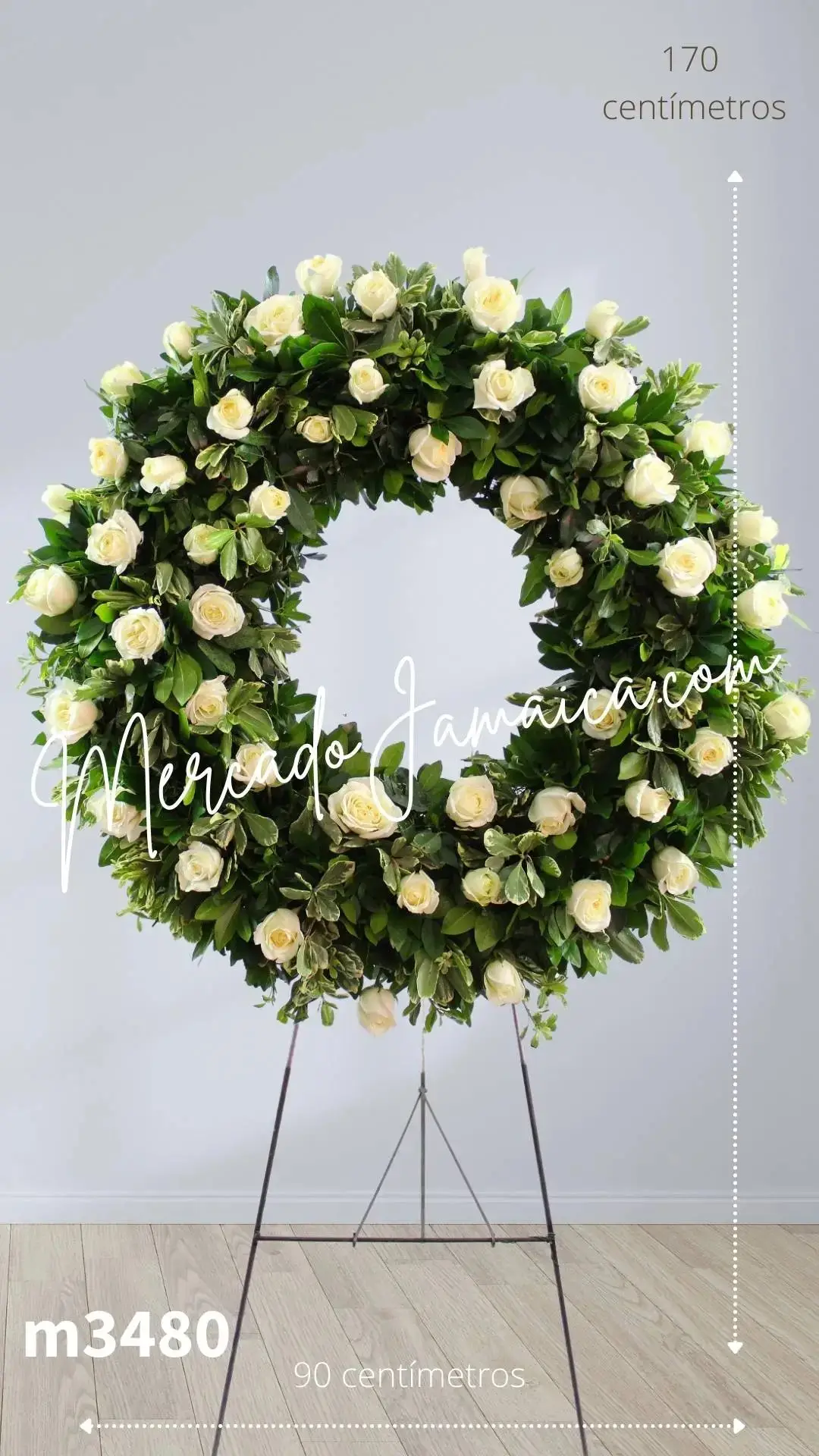Corona Fúnebre 50 Rosas Blancas 80 cm · CDMX