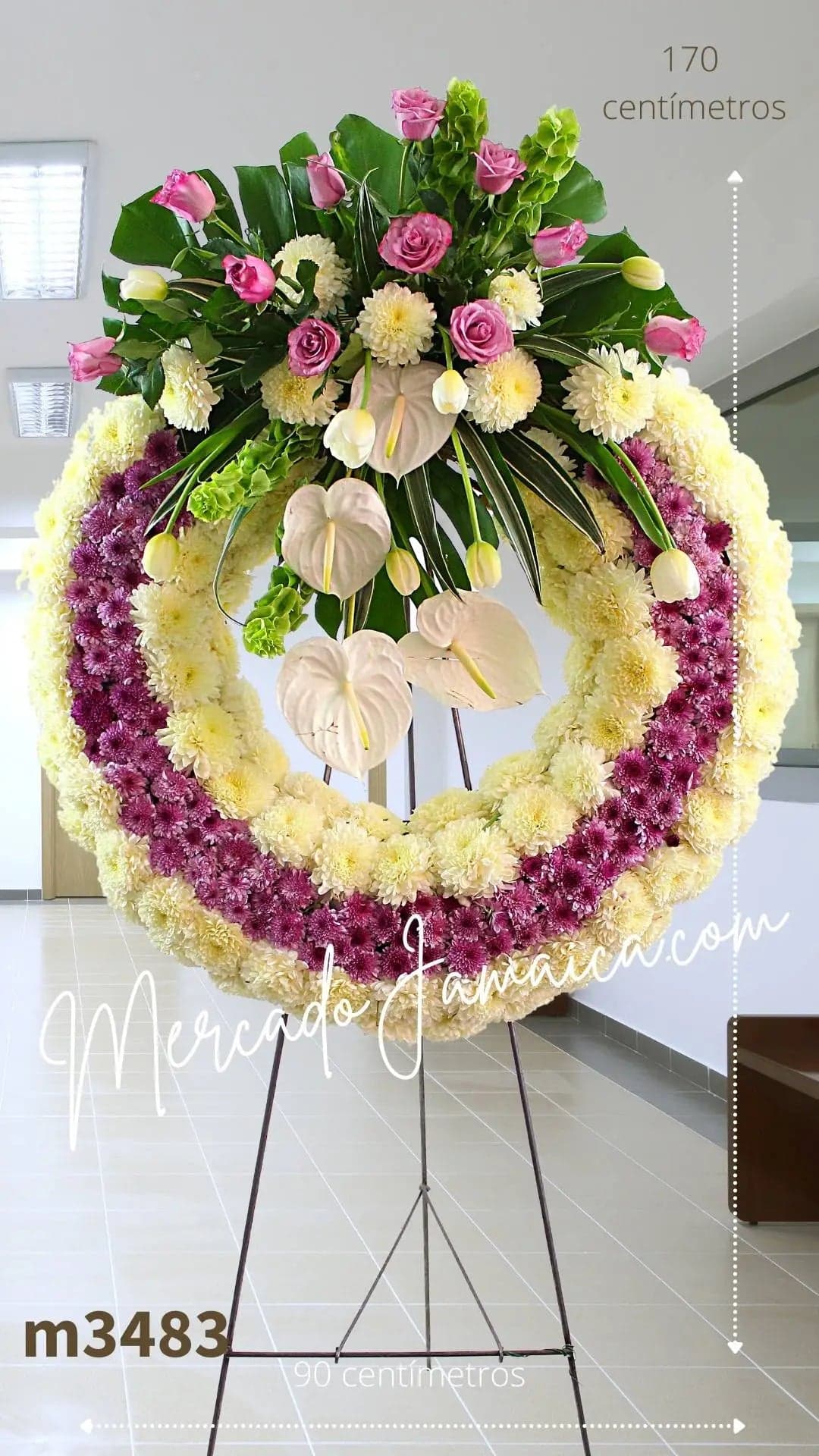 Corona Fúnebre Ave María 90cm Flores Blancas CDMX