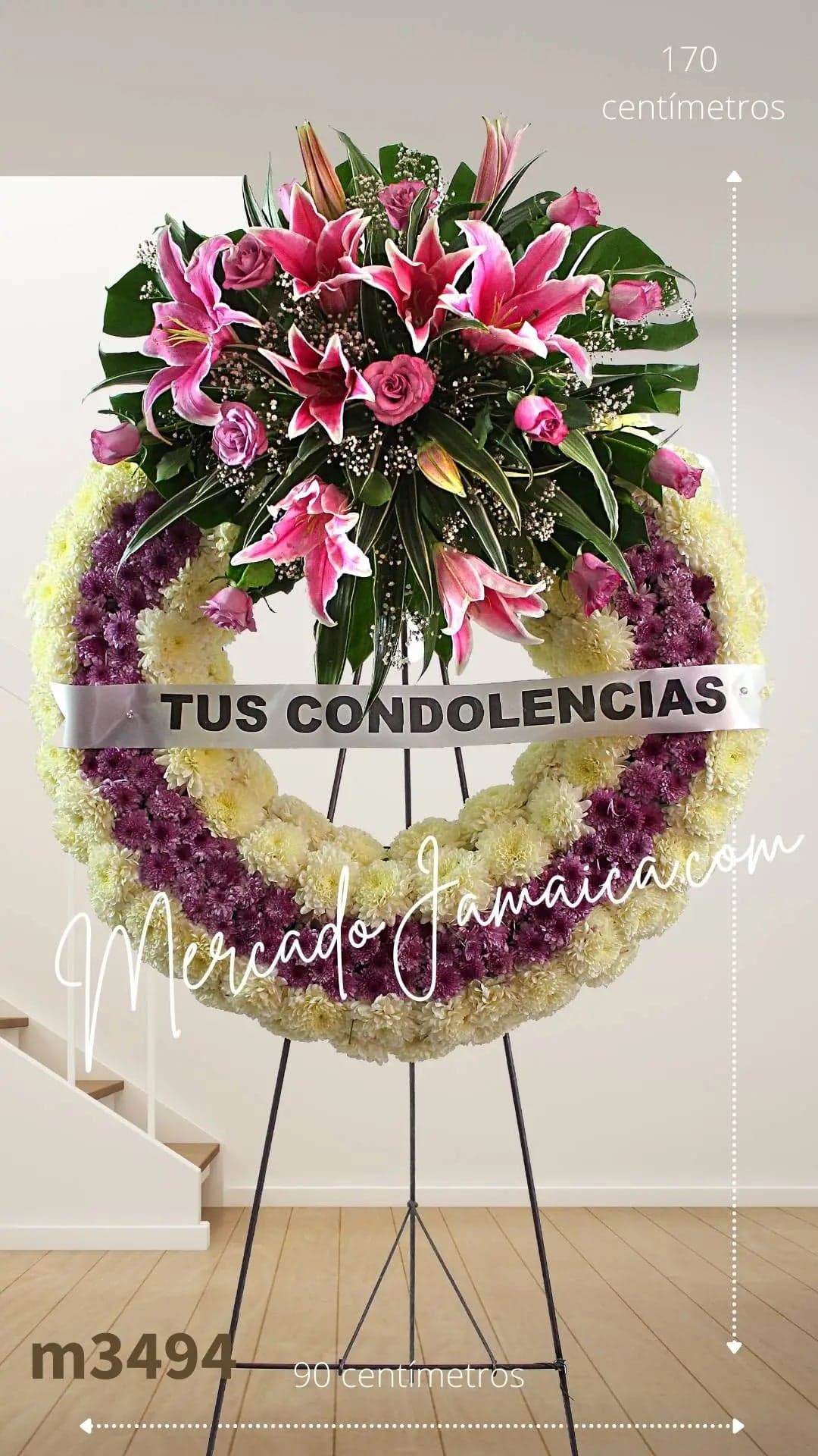 Corona Fúnebre 120 Flores Blancas 90cm CDMX