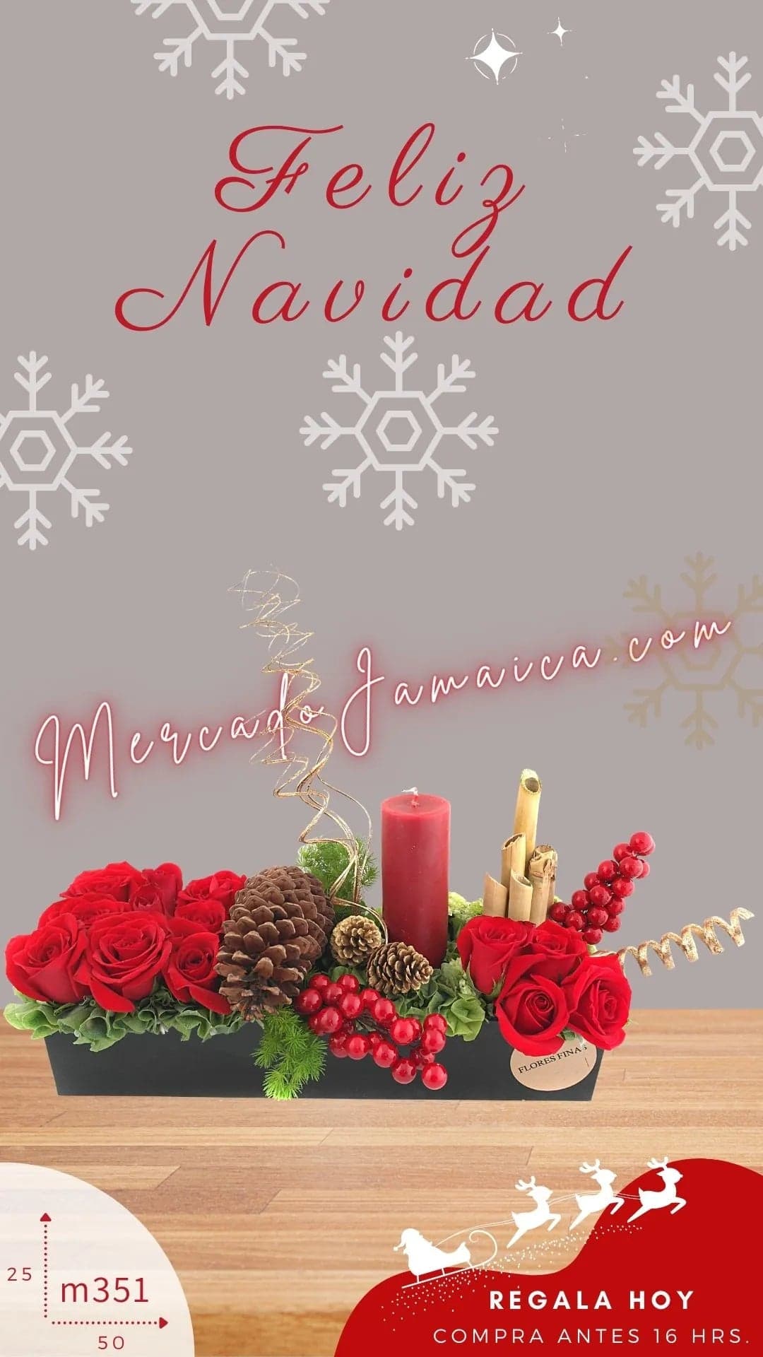 Arreglo Navidad 13 Rosas Rojas con Vela CDMX
