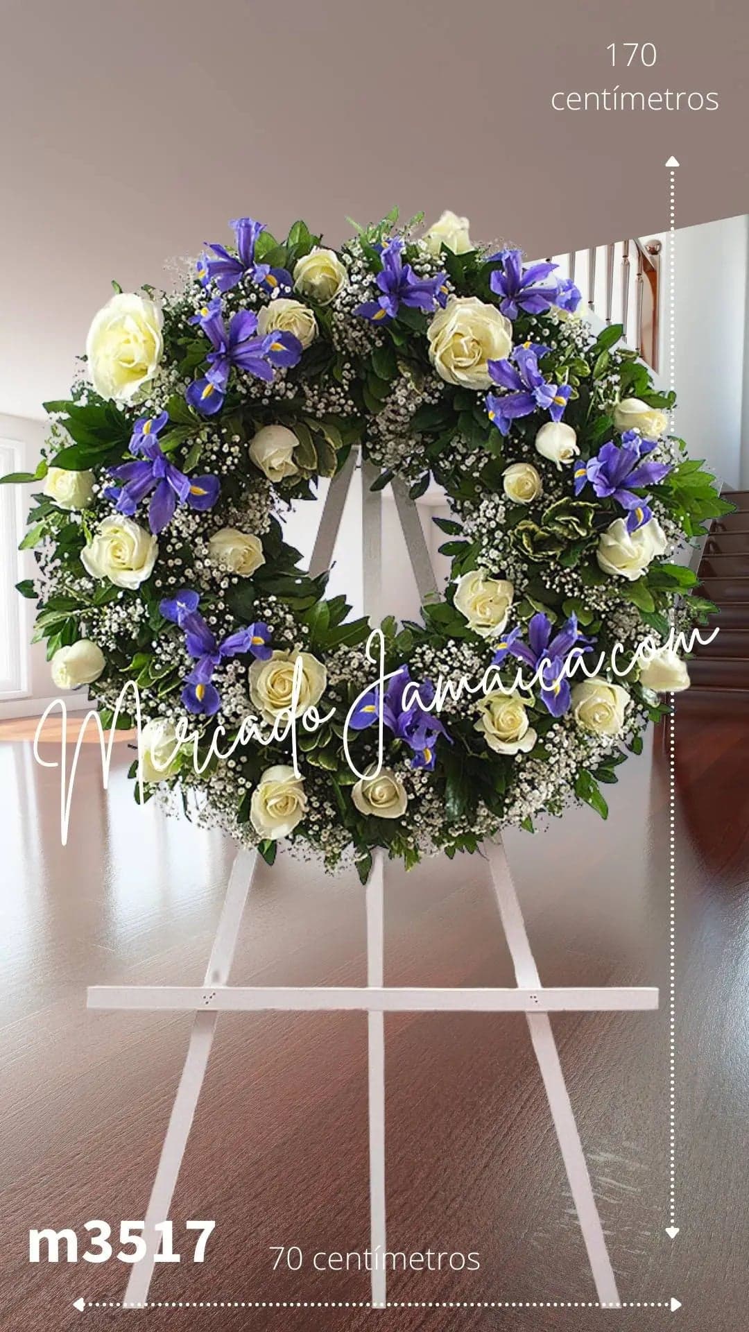 Corona Fúnebre 24 Rosas Blancas e Iris Azul CDMX