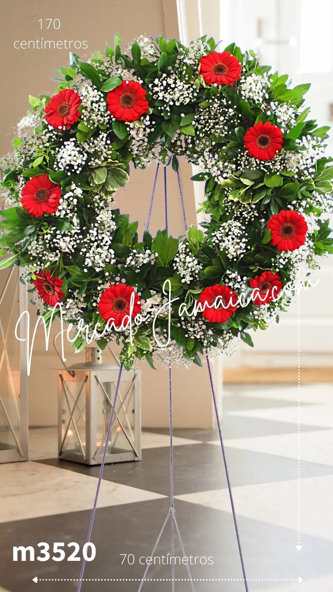 Corona Fúnebre 10 Gerberas Rojas 70 cm CDMX