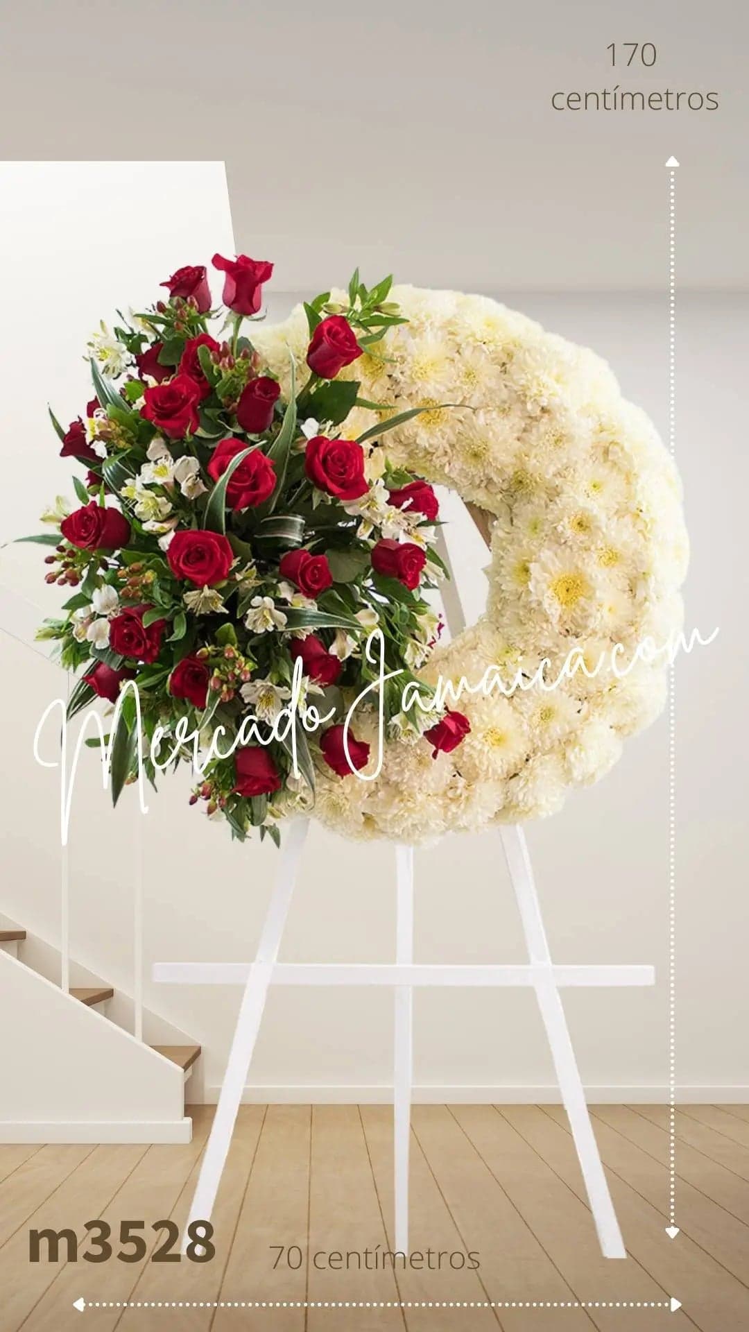Corona Fúnebre 80 Flores Blancas y Rosas CDMX