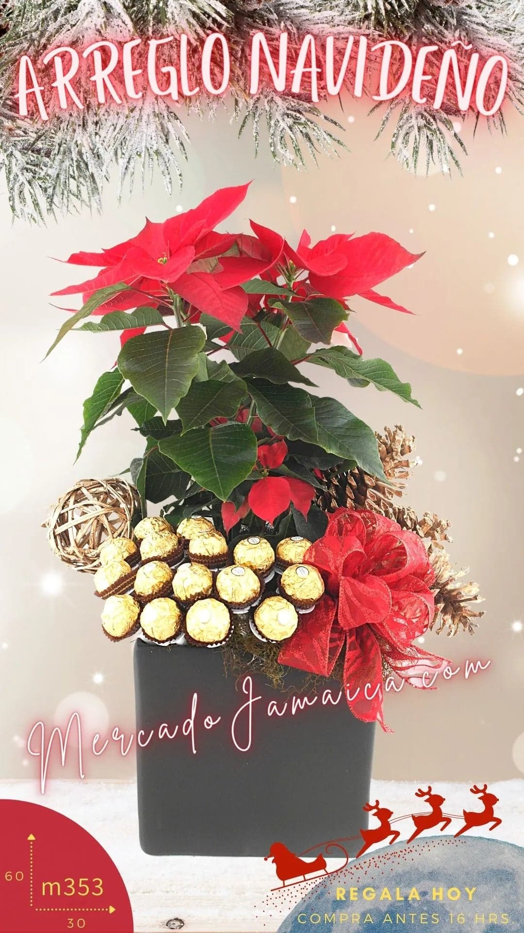 Arreglo Navideño Nochebuena y Ferrero Rocher CDMX