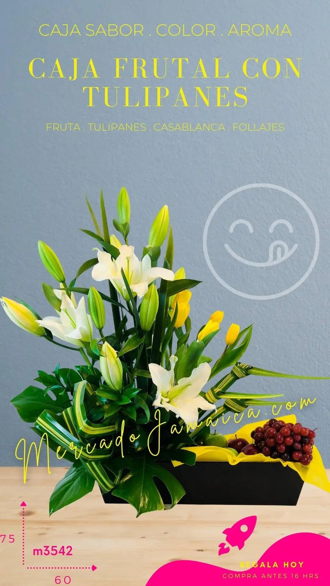 Caja Frutal con Tulipanes y Casa Blanca CDMX