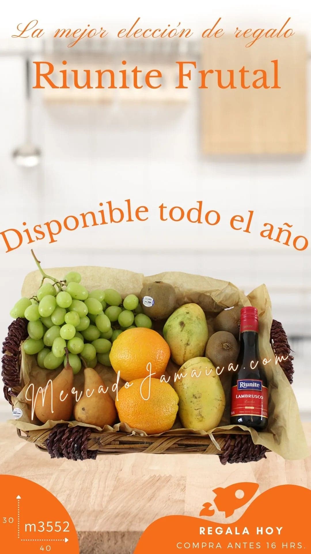 Canasta Frutal con Vino Riunite a Domicilio CDMX