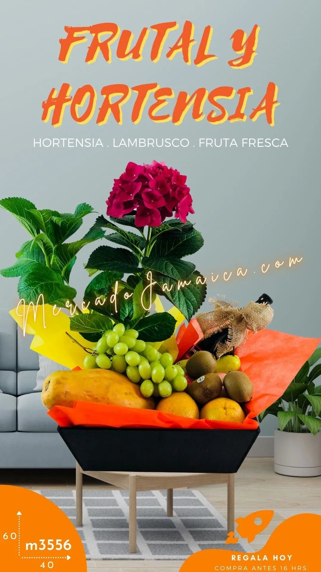 Arreglo Frutal con Hortensia y Vino CDMX