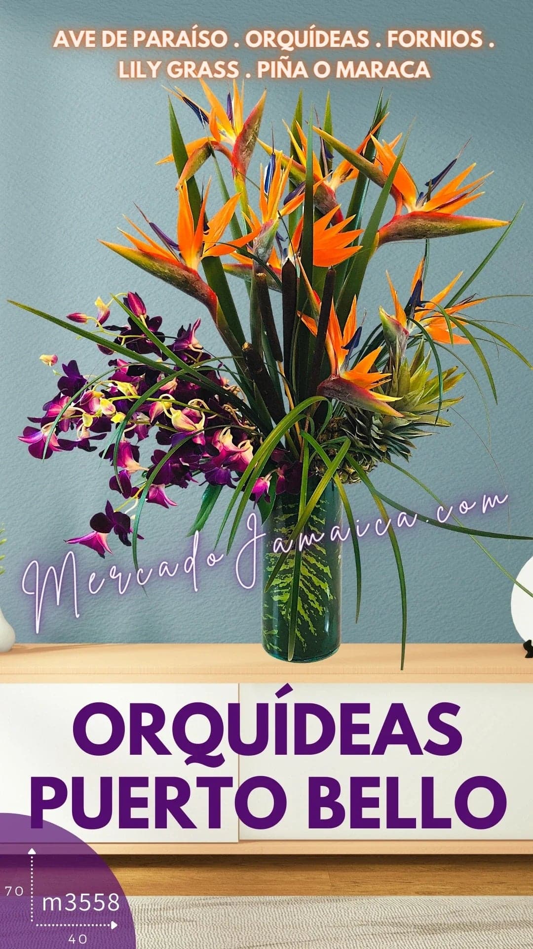 Arreglo Tropical 10 Orquídeas Lila y Ave de Paraíso CDMX