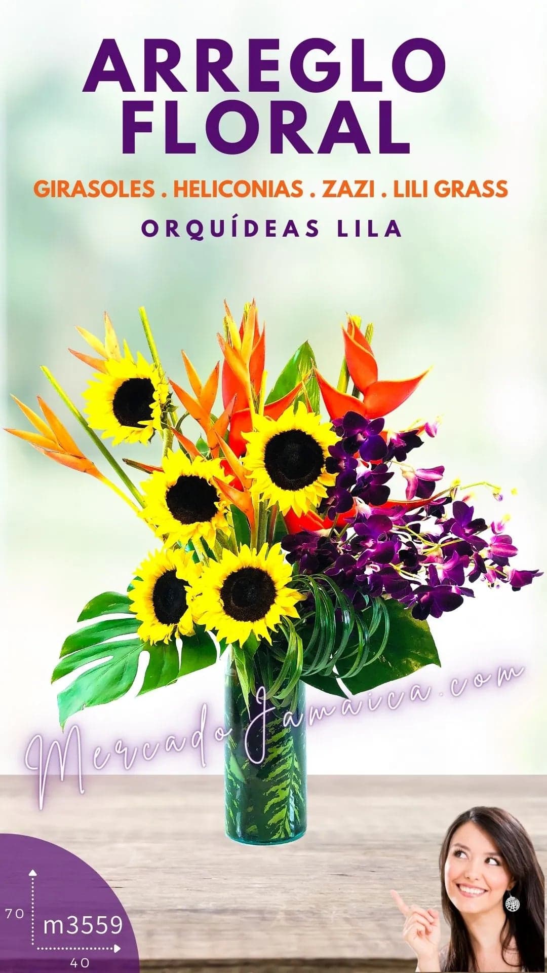 Arreglo Girasoles y Orquídeas Lila CDMX