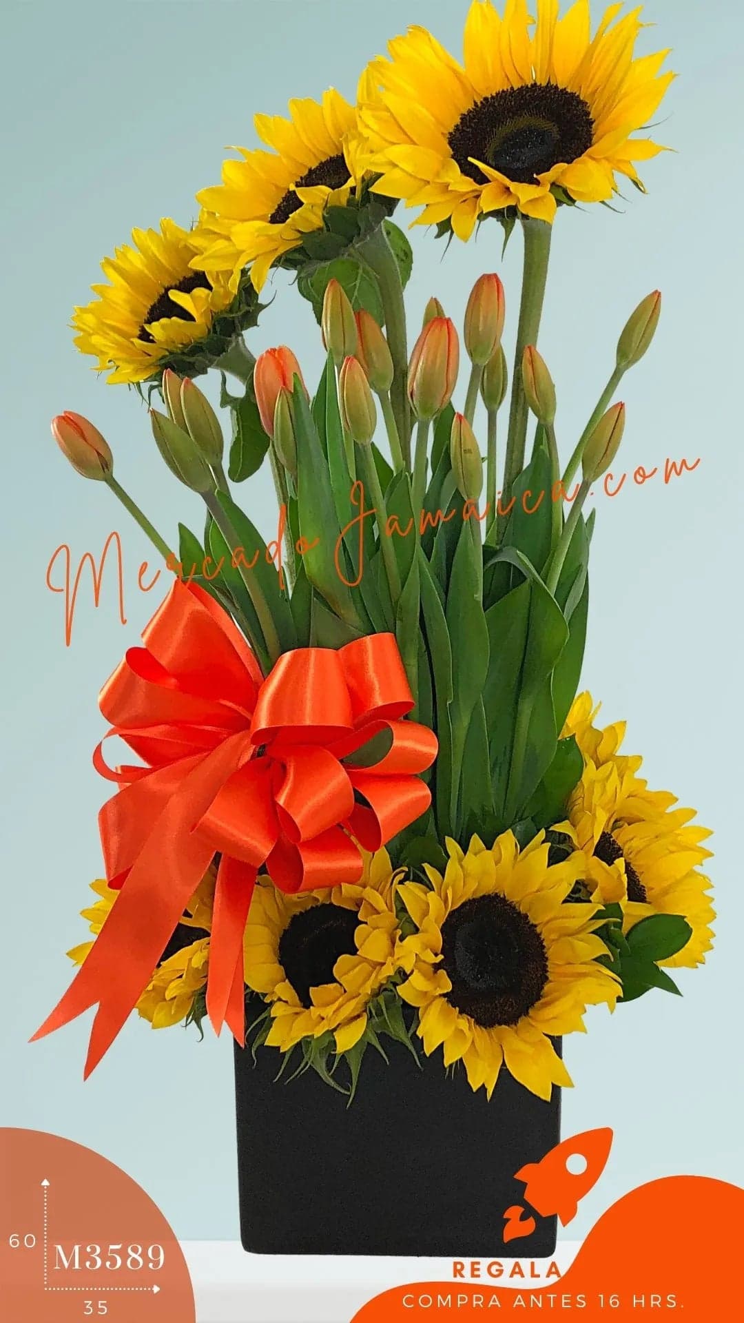 Arreglo 8 Girasoles y 10 Tulipanes Naranja CDMX