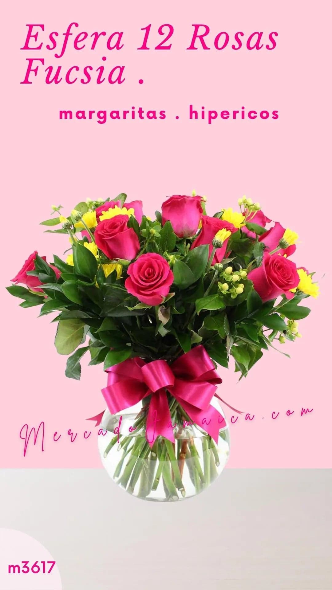 Esfera 12 Rosas Fucsia con Margaritas CDMX