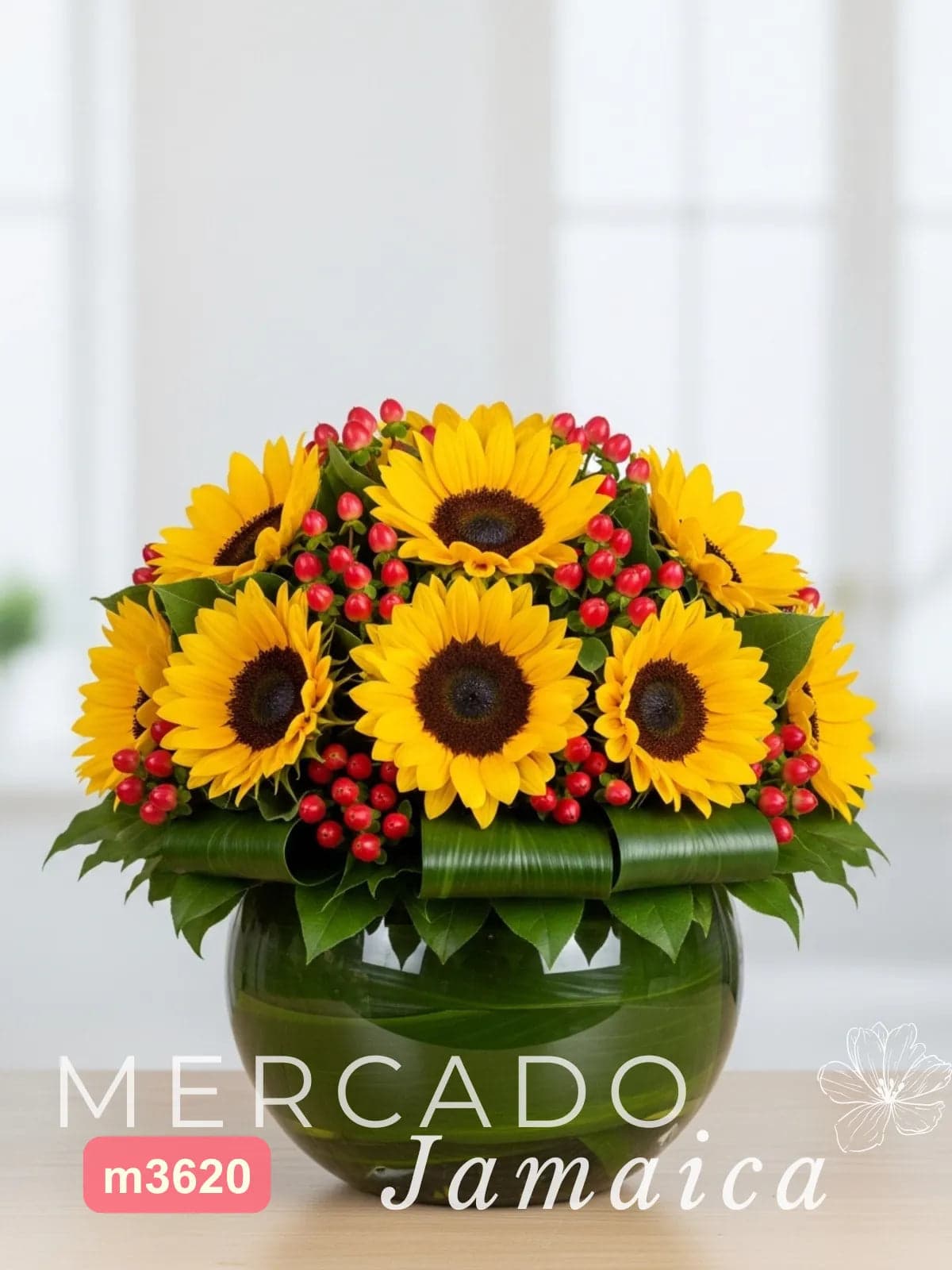 10 Girasoles en Florero Esférico · Entrega CDMX