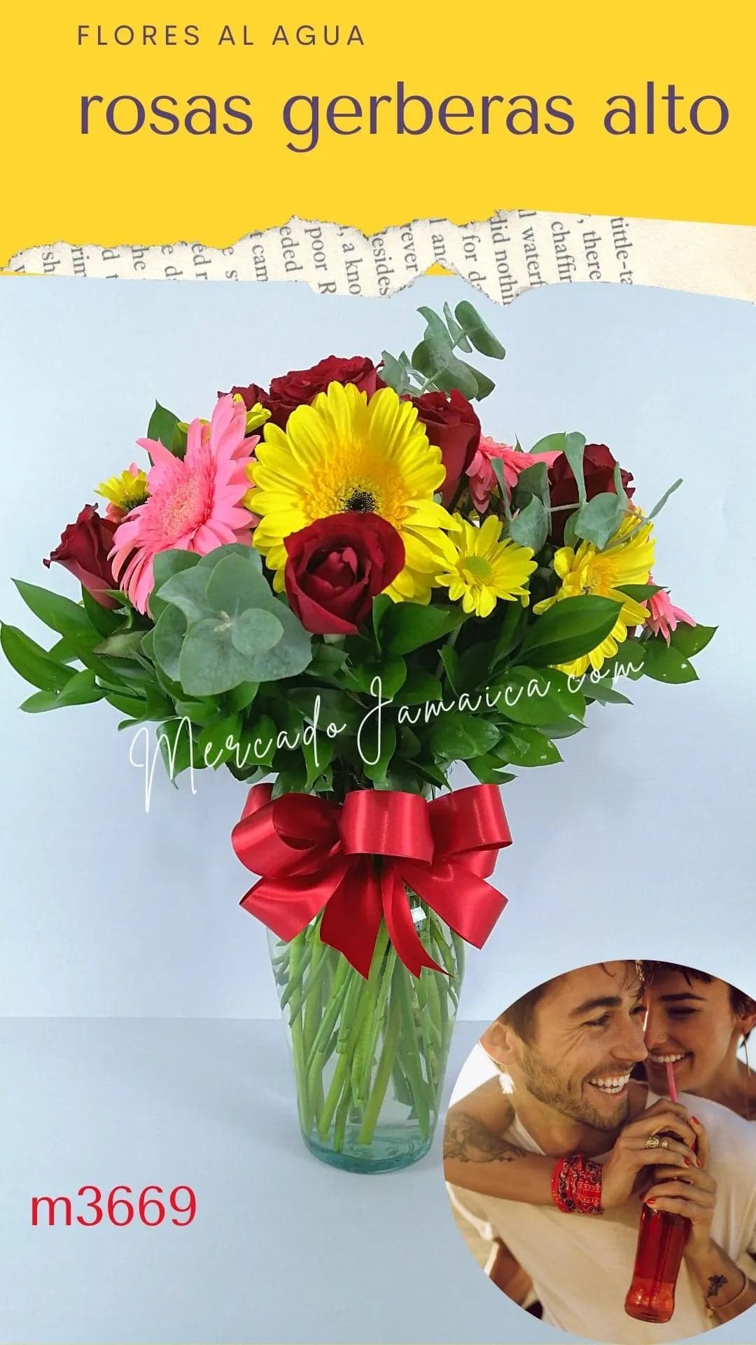 Arreglo Alto 12 Rosas Rojas y Gerberas CDMX