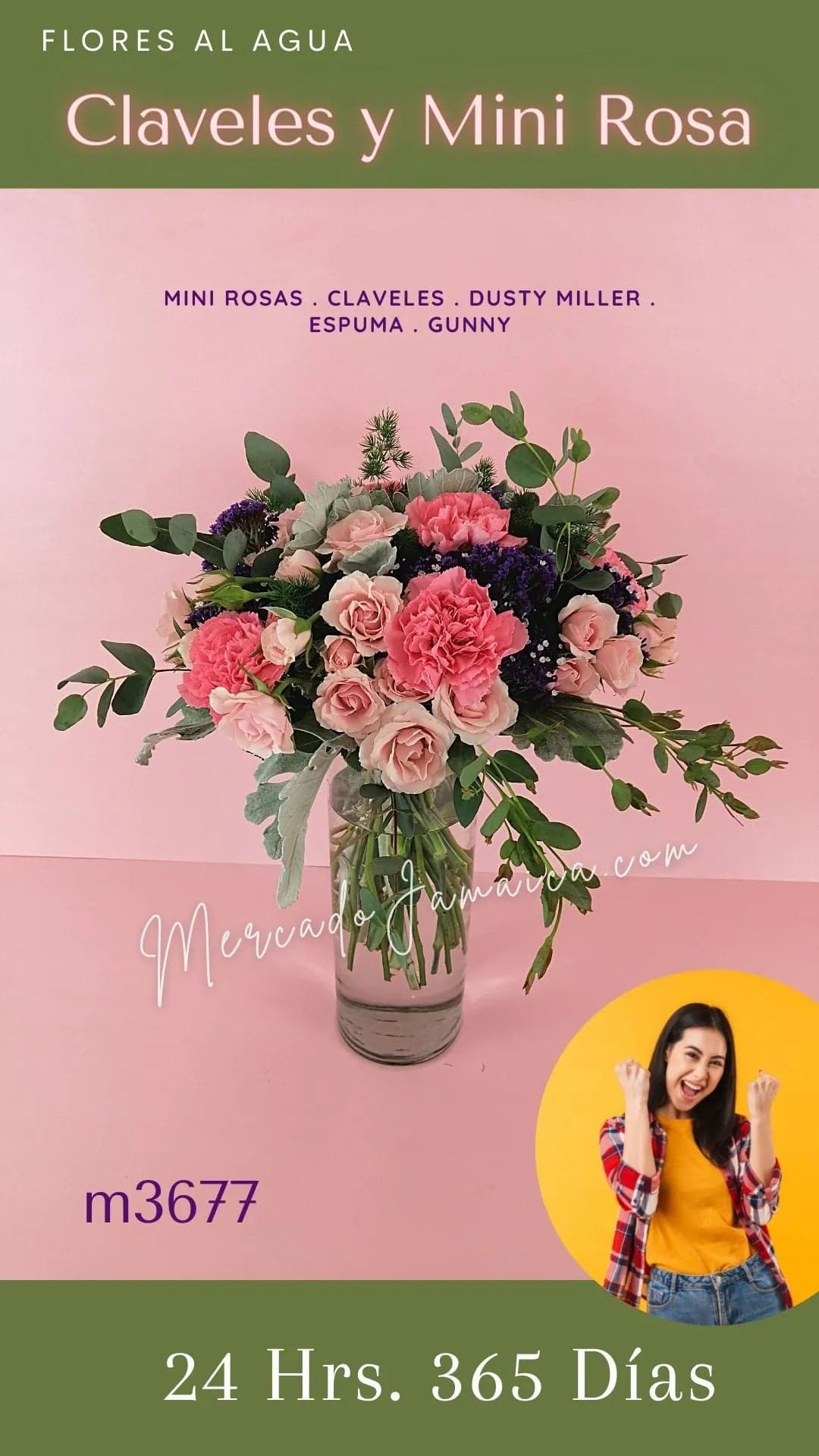 Arreglo Rosas y Claveles Rosa en Florero CDMX