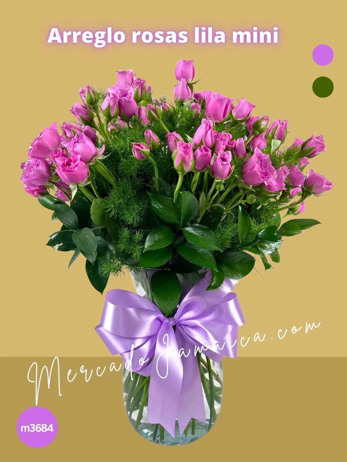 Arreglo Mini Rosas Lila en Florero CDMX