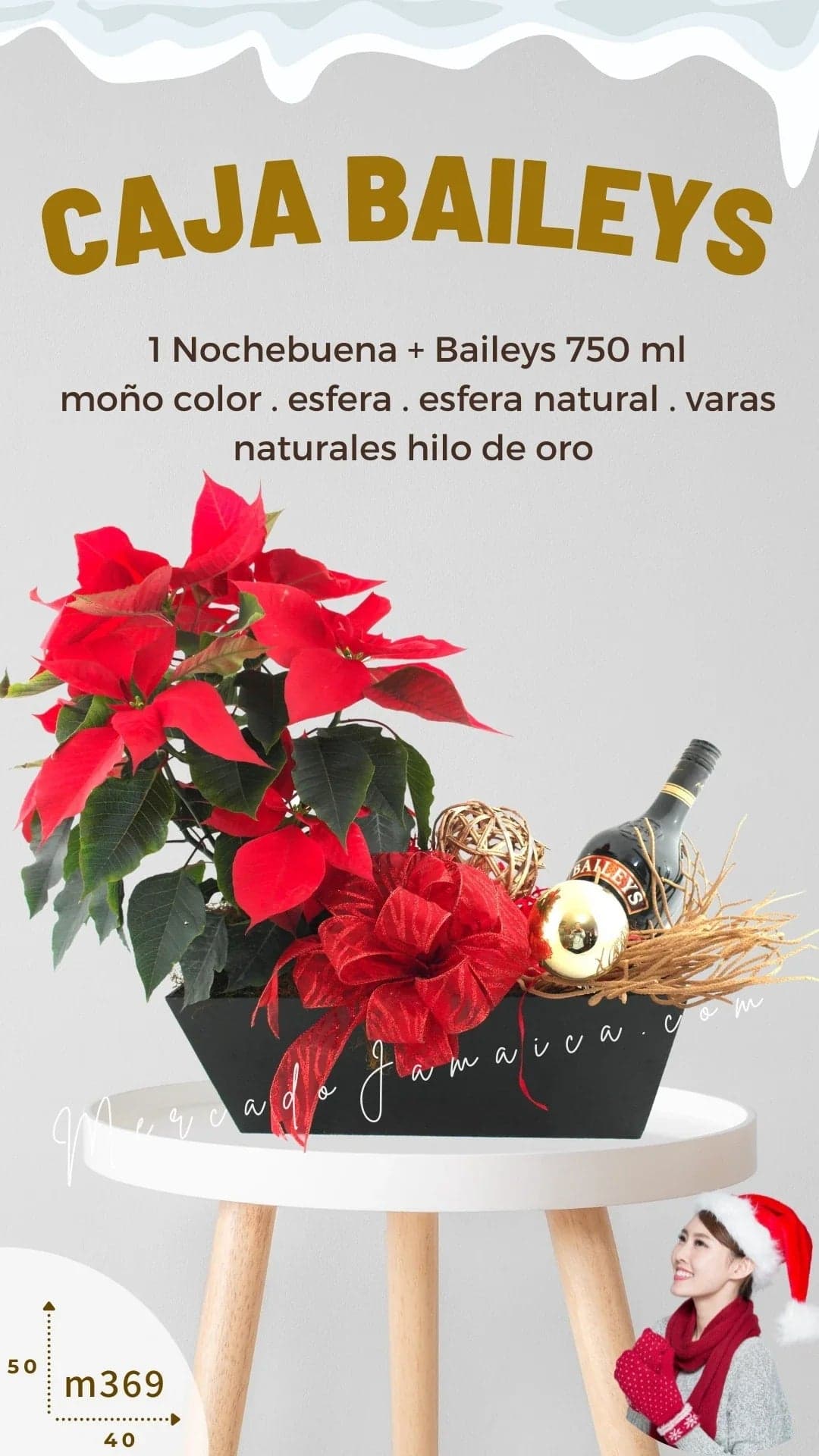 Arreglo Navideño con Nochebuena y Baileys CDMX
