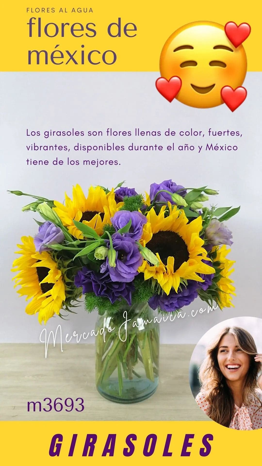 8 Girasoles y Lisianthus Morados en Florero CDMX