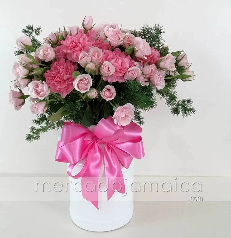 Arreglo Mini Rosas y Claveles en Florero CDMX