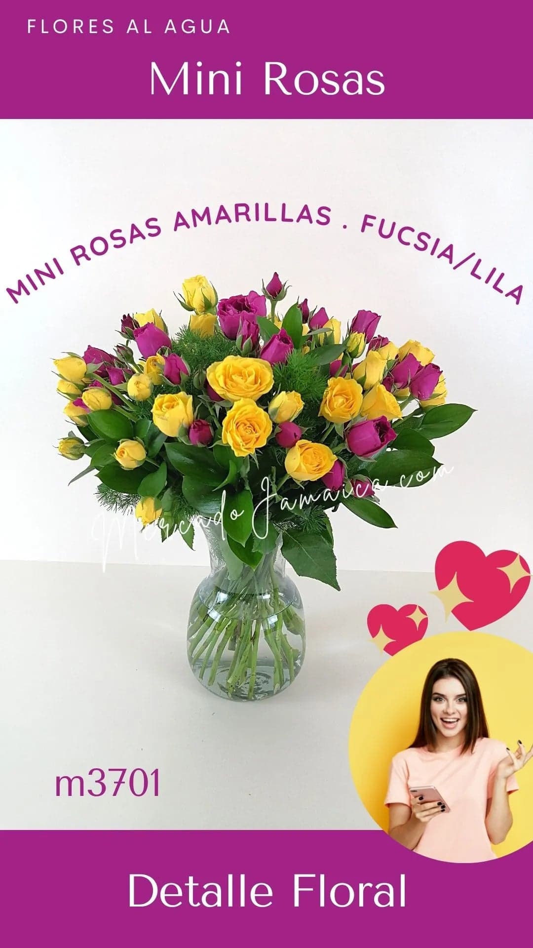 Arreglo Mini Rosas Multicolor en Florero CDMX