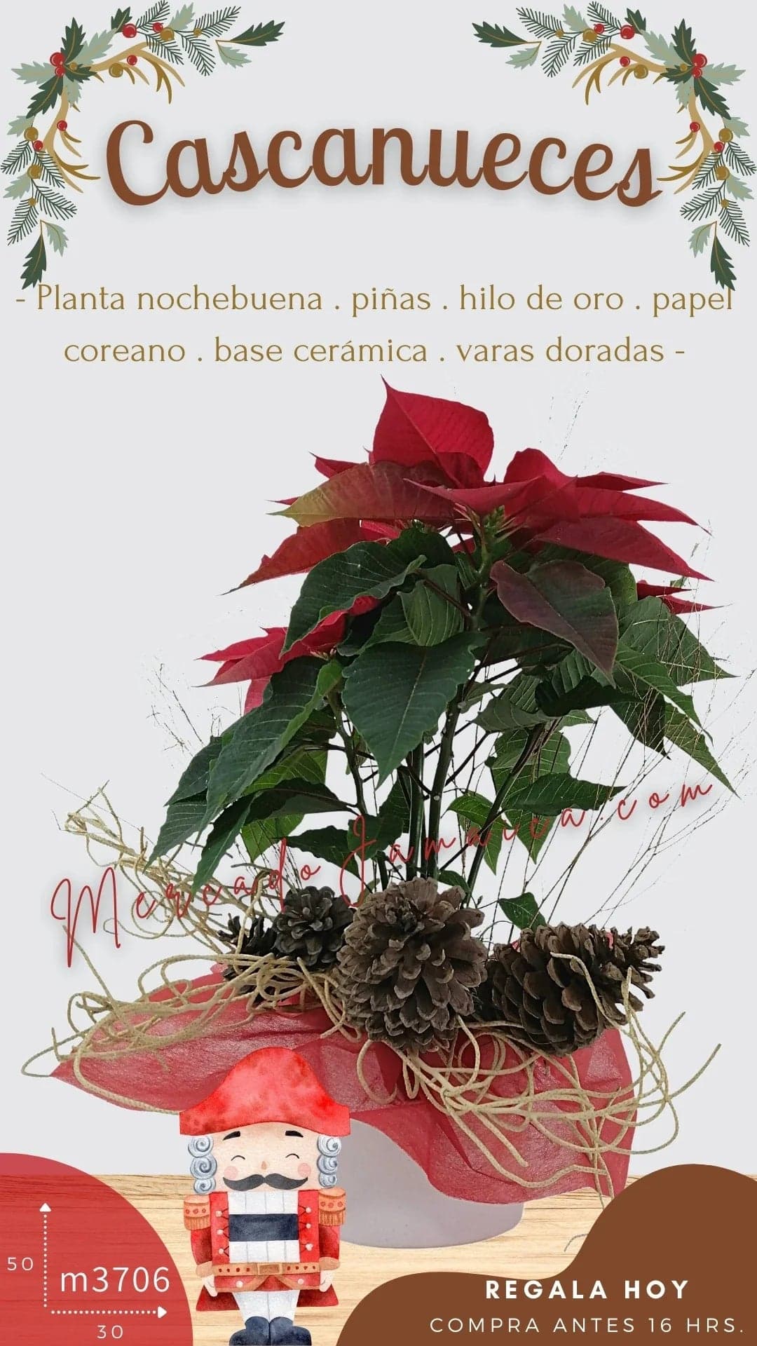 Arreglo Nochebuena Roja Cascanueces CDMX