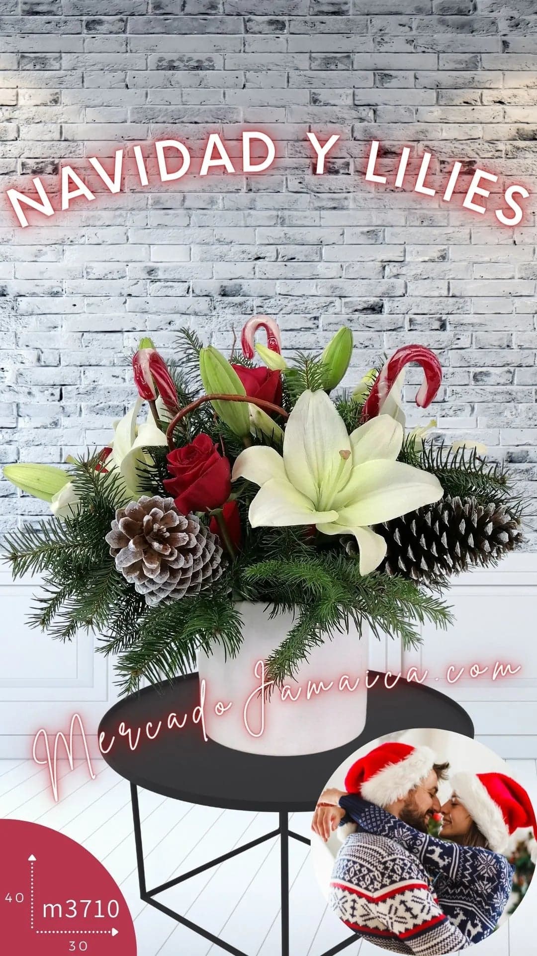 Arreglo Navidad: Lilies, Rosas y Bastones CDMX