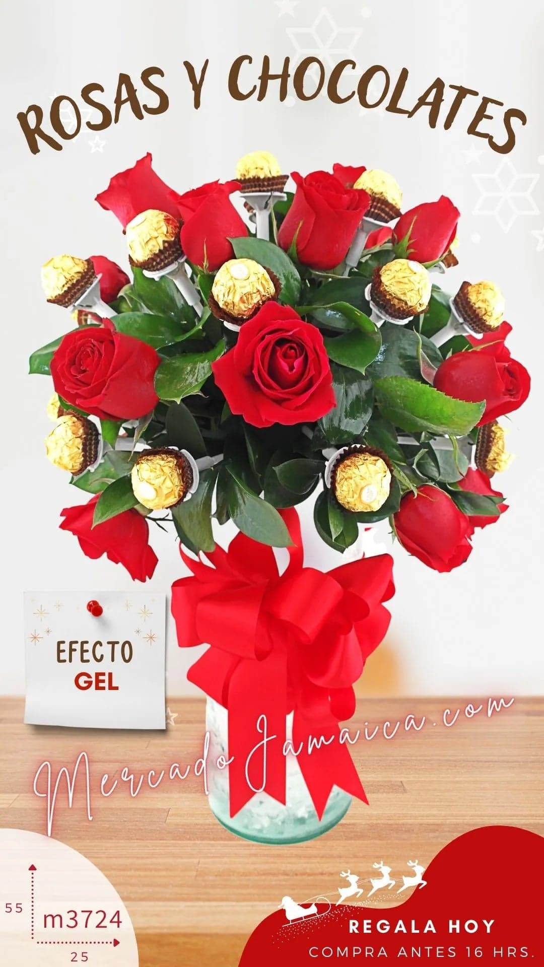 Arreglo Navideño 12 Rosas Rojas con Chocolates CDMX
