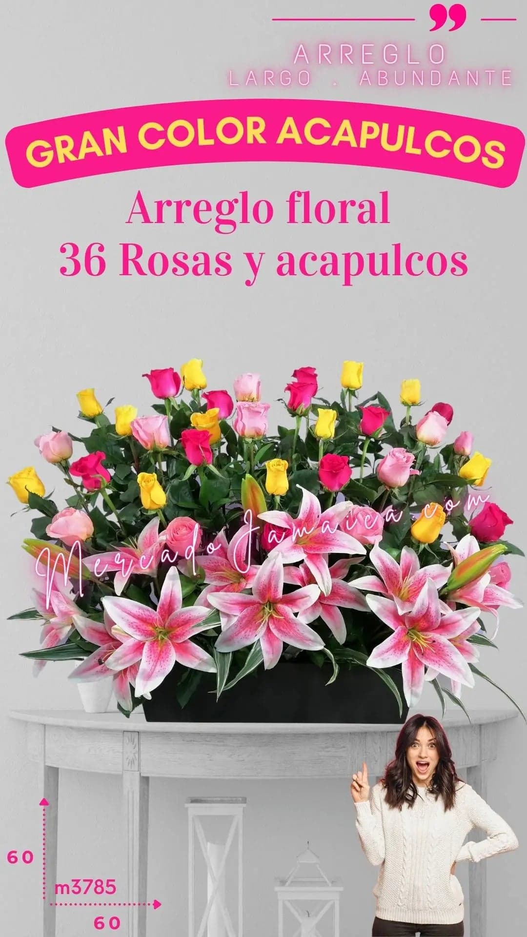 Arreglo 36 Rosas Multicolor con Acapulcos CDMX