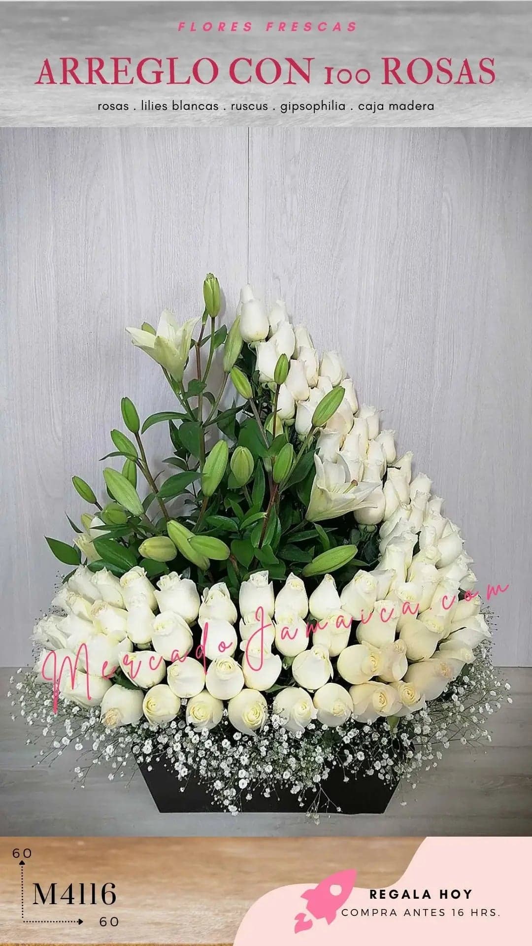 Arreglo 100 Rosas Blancas en Espiral · CDMX