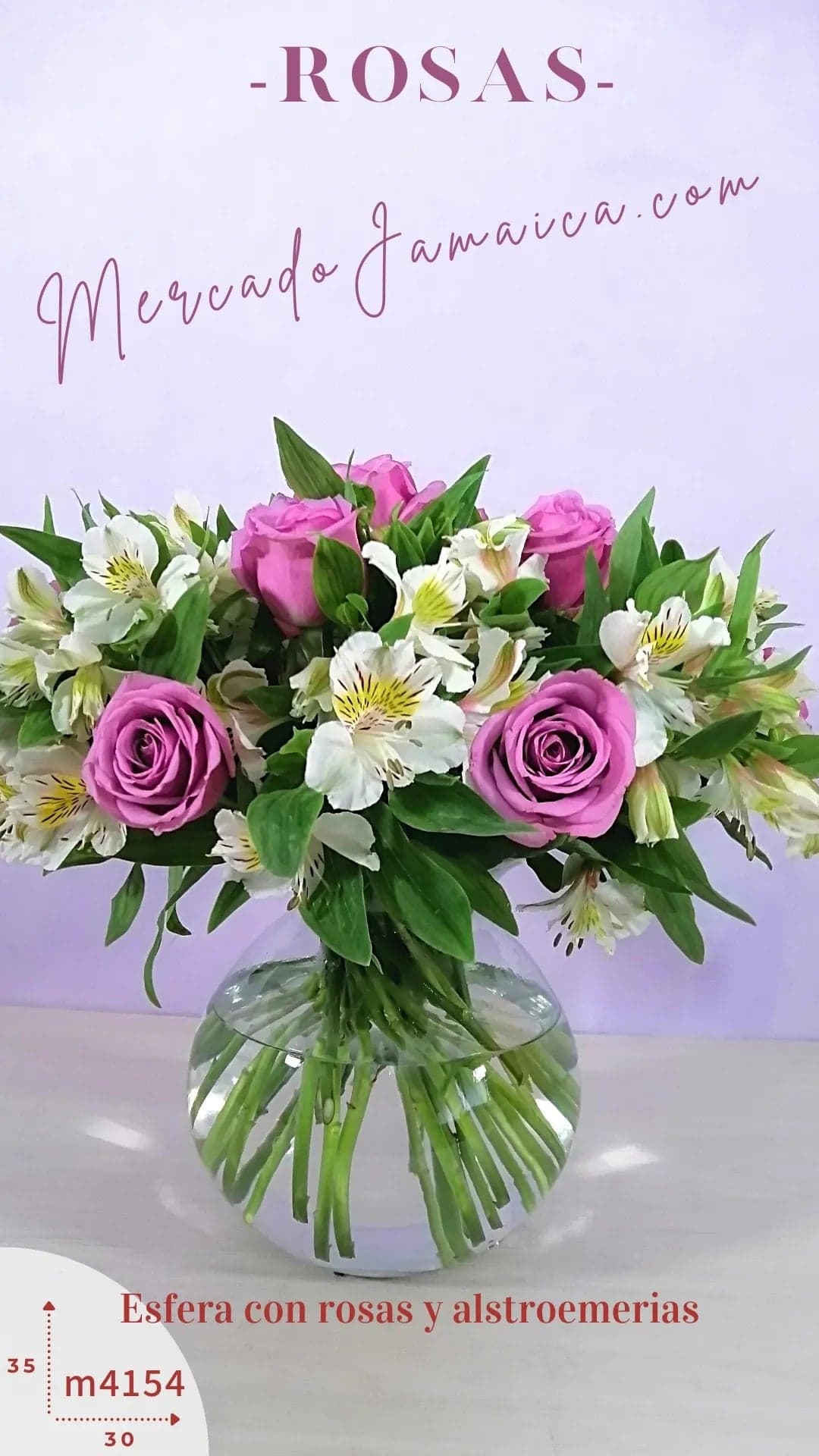 Esfera con 12 Rosas Moradas y Alstroemerias CDMX