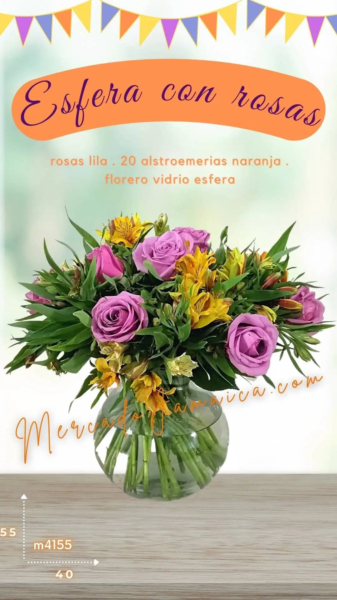 Arreglo Esfera 12 Rosas Moradas y Alstroemerias CDMX