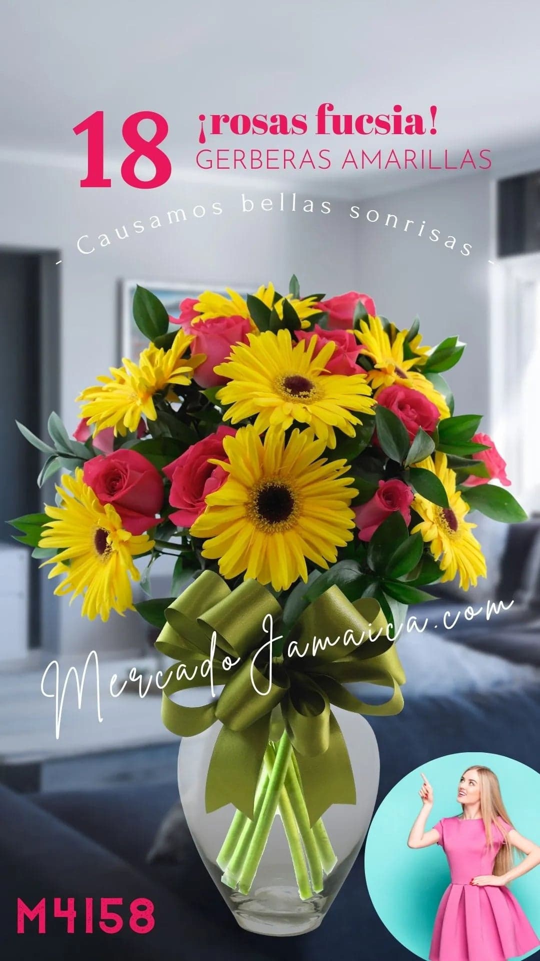 18 Rosas Fucsia y Gerberas Amarillas CDMX