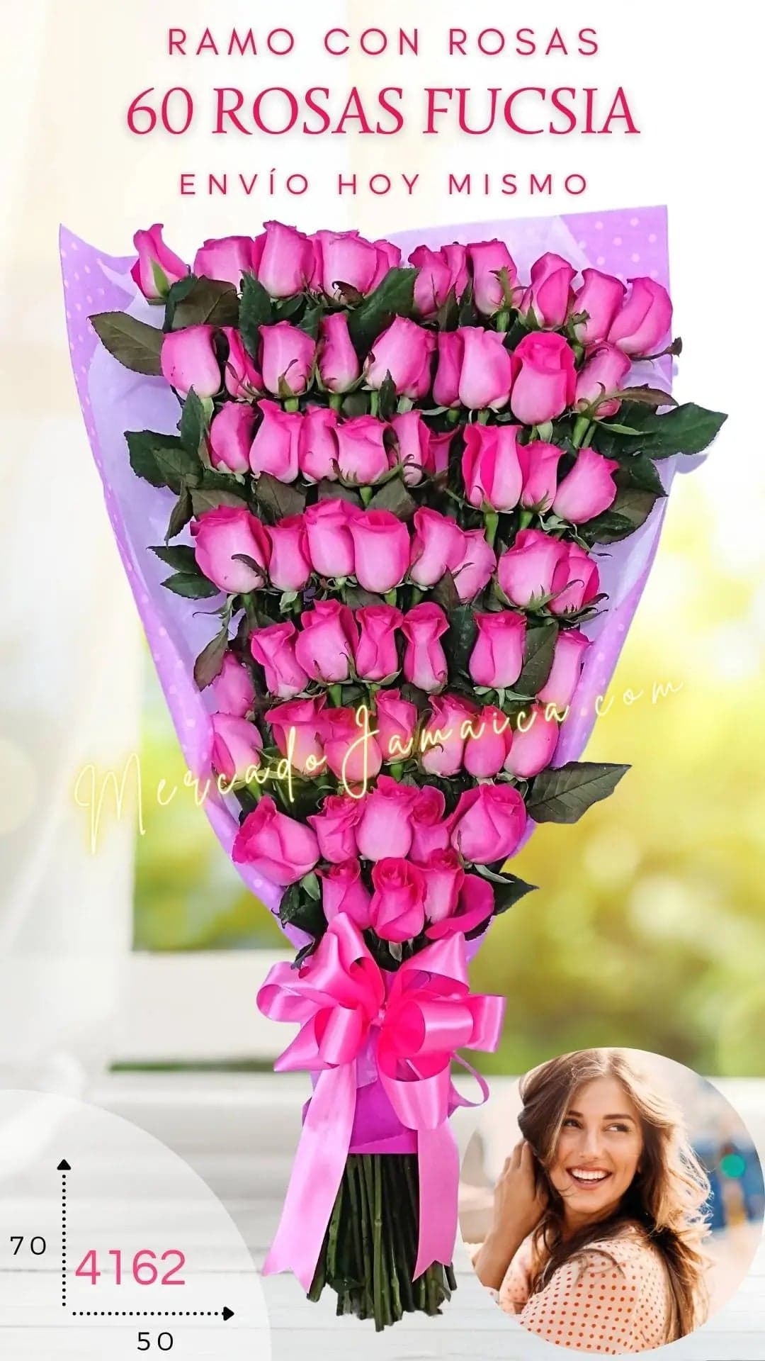 Ramo 60 Rosas Fucsia Tallo Largo a Domicilio CDMX