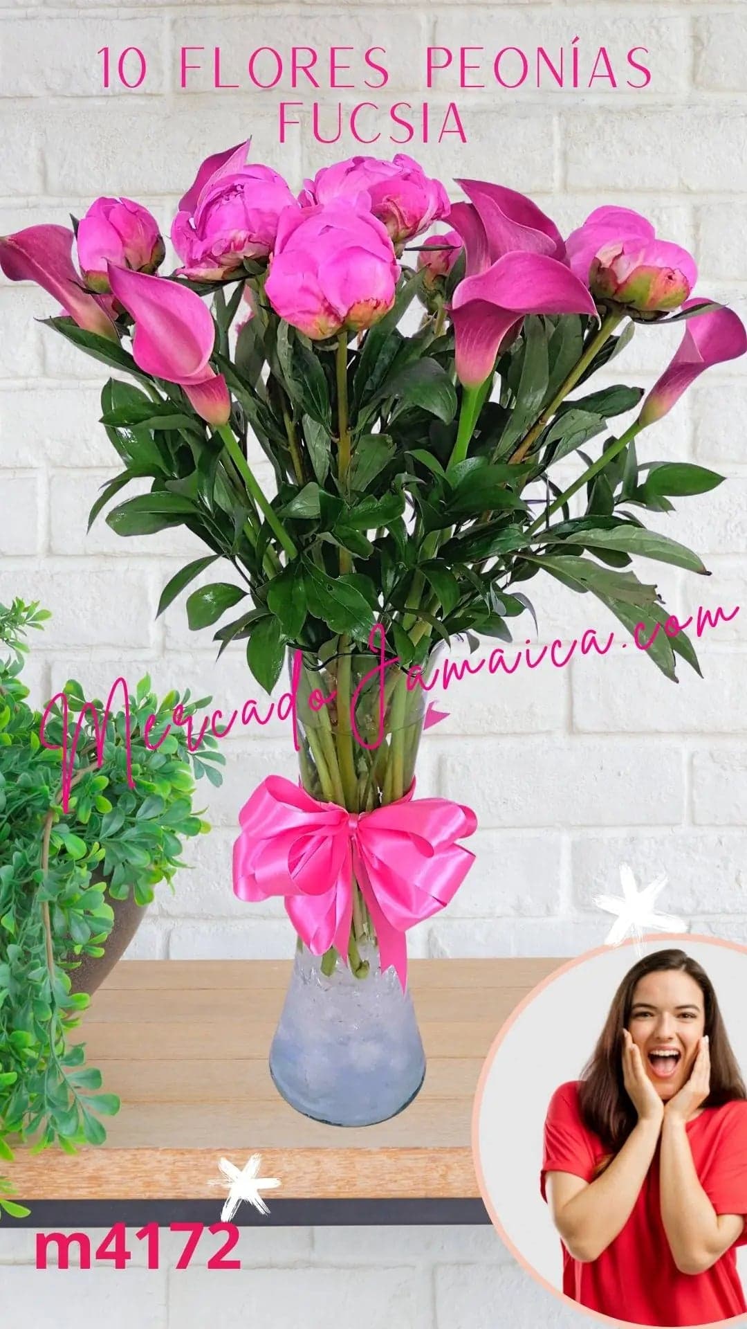 10 Peonías Fucsia y Callas Rosa en Florero | CDMX