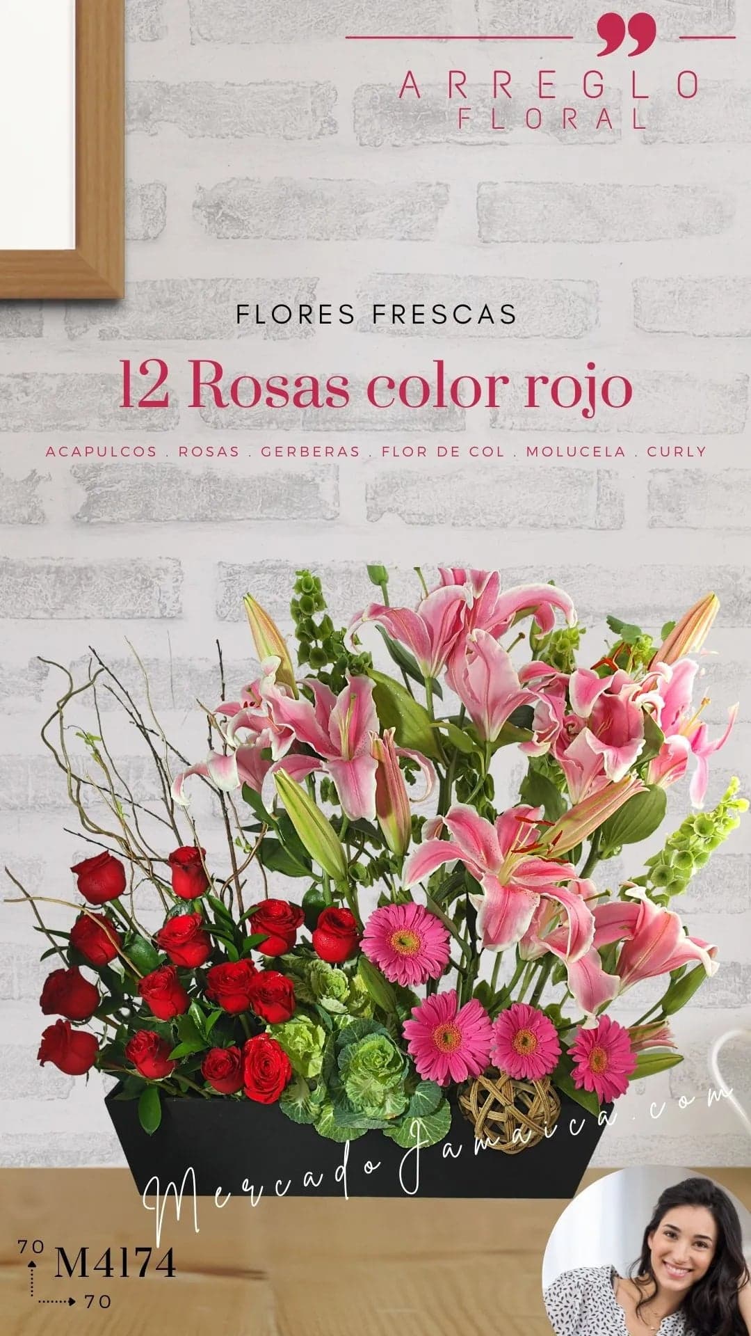 Arreglo Acapulcos Rosa y 12 Rosas Rojas CDMX