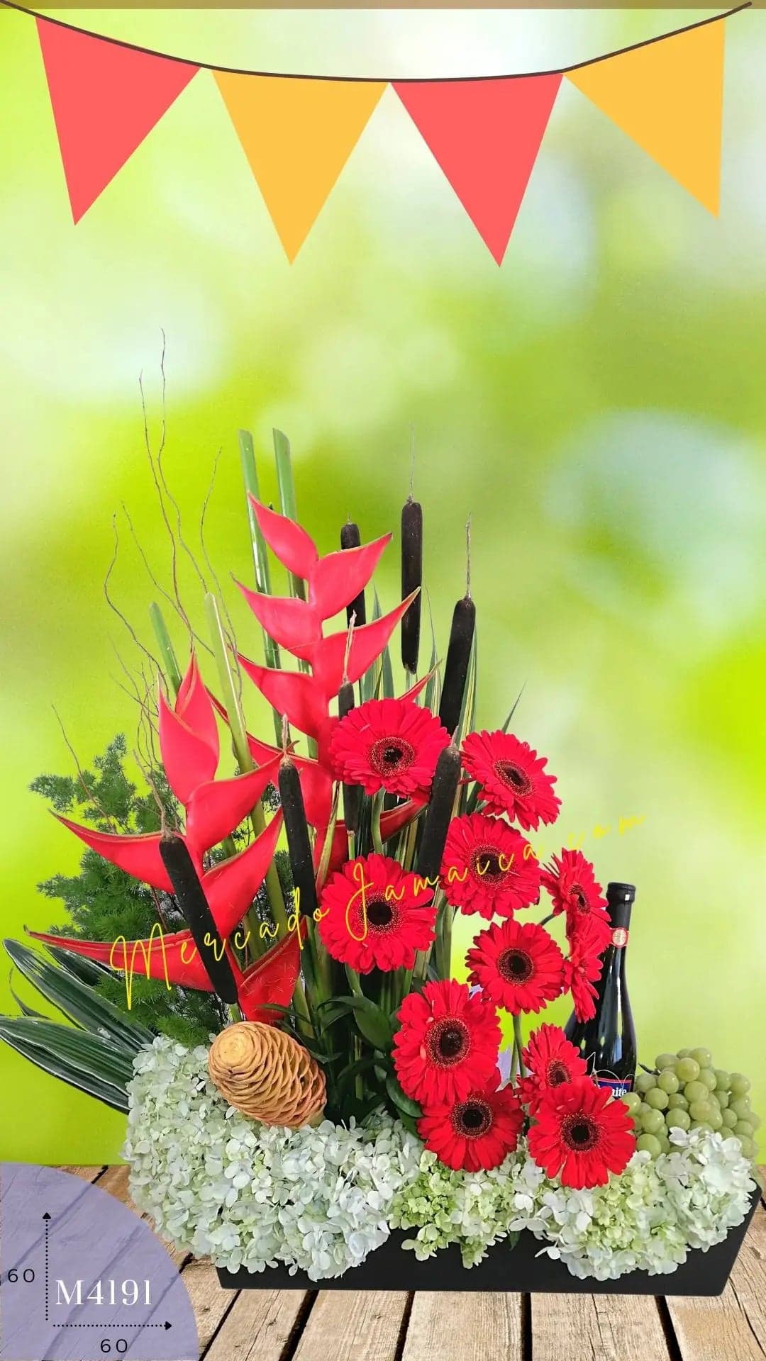 Arreglo Frutal Capitán con Gerberas y Vino CDMX