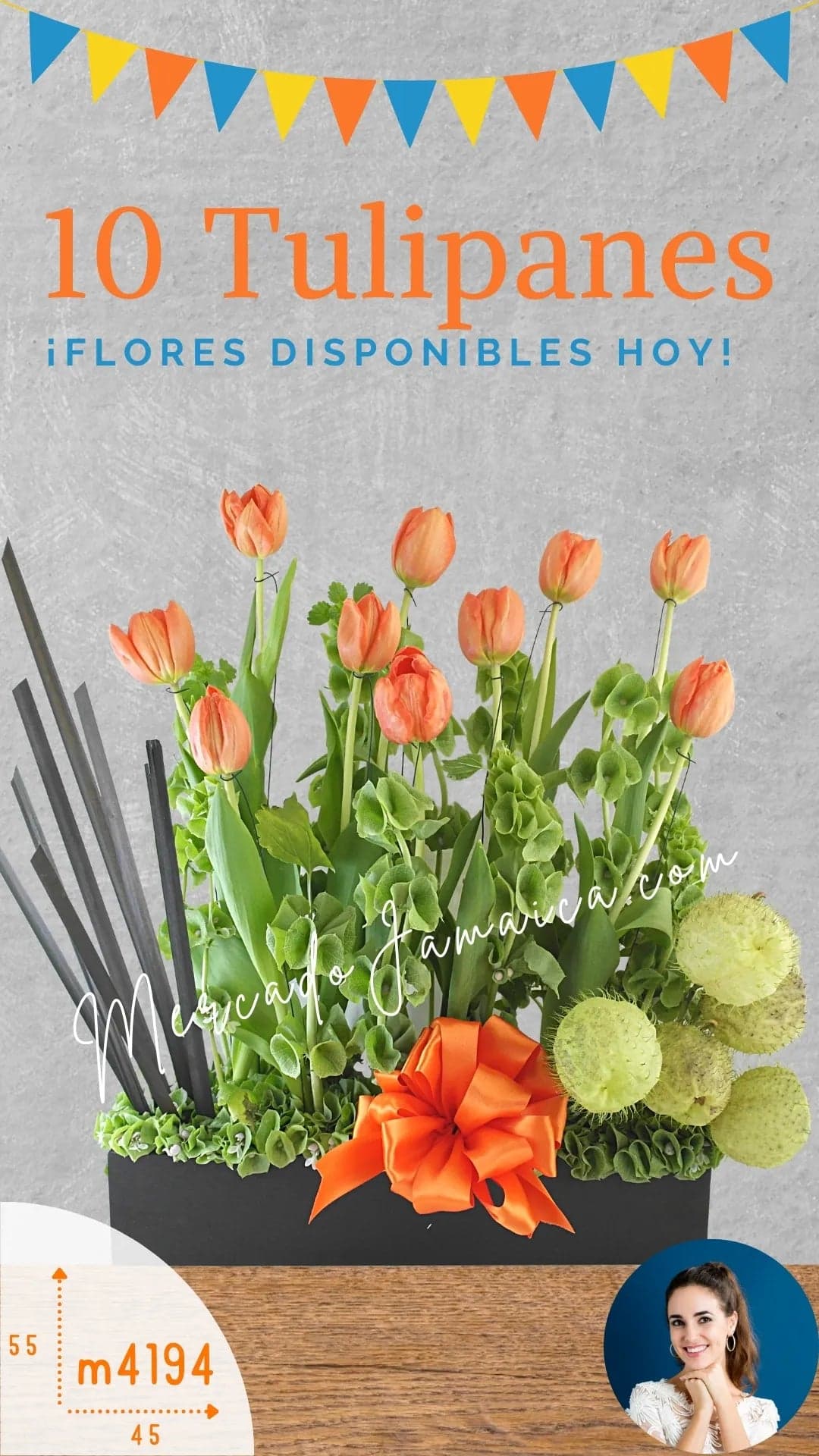 Arreglo 10 Tulipanes Naranja a Domicilio CDMX