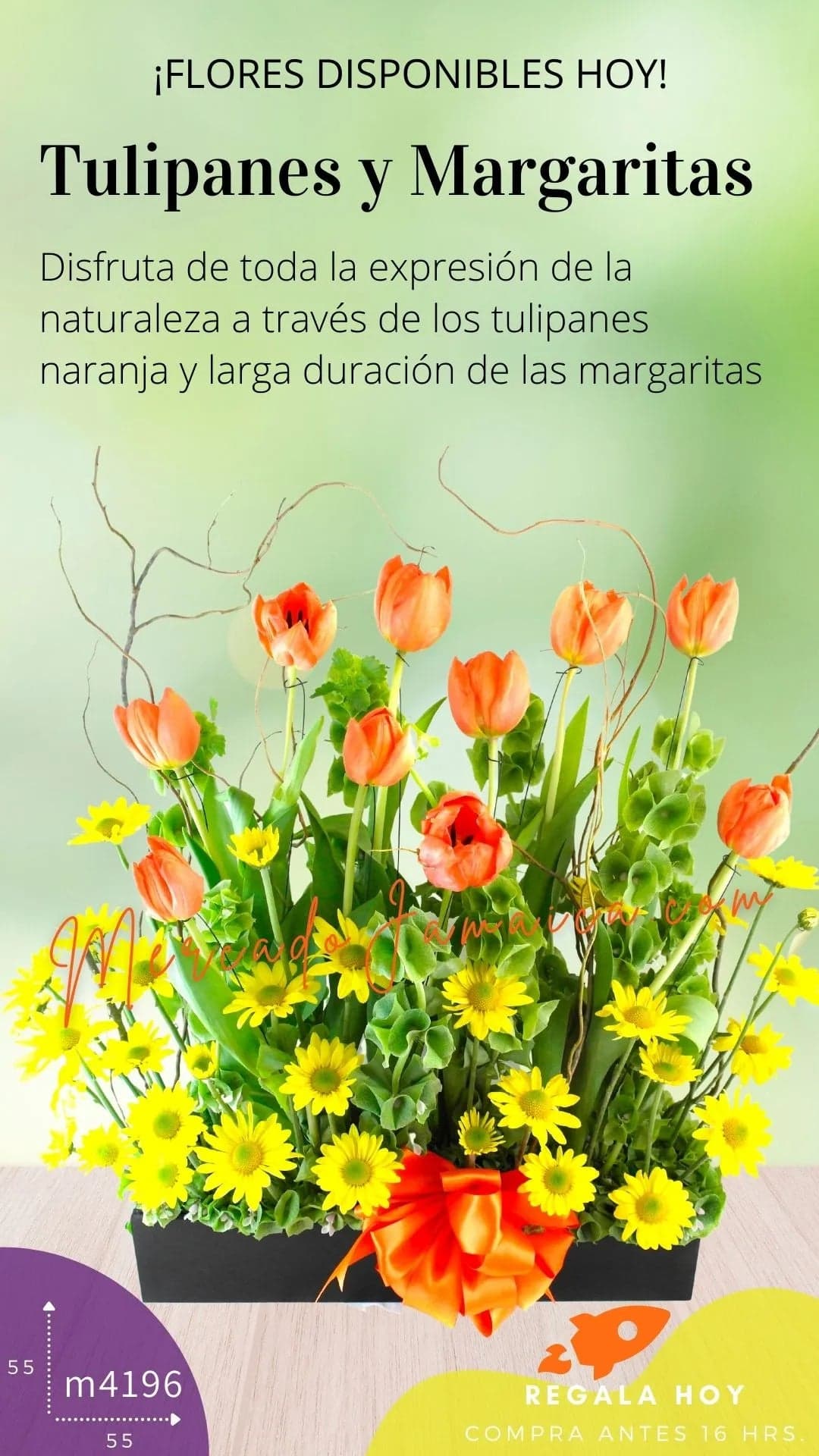 Arreglo Tulipanes Naranja y Margaritas CDMX