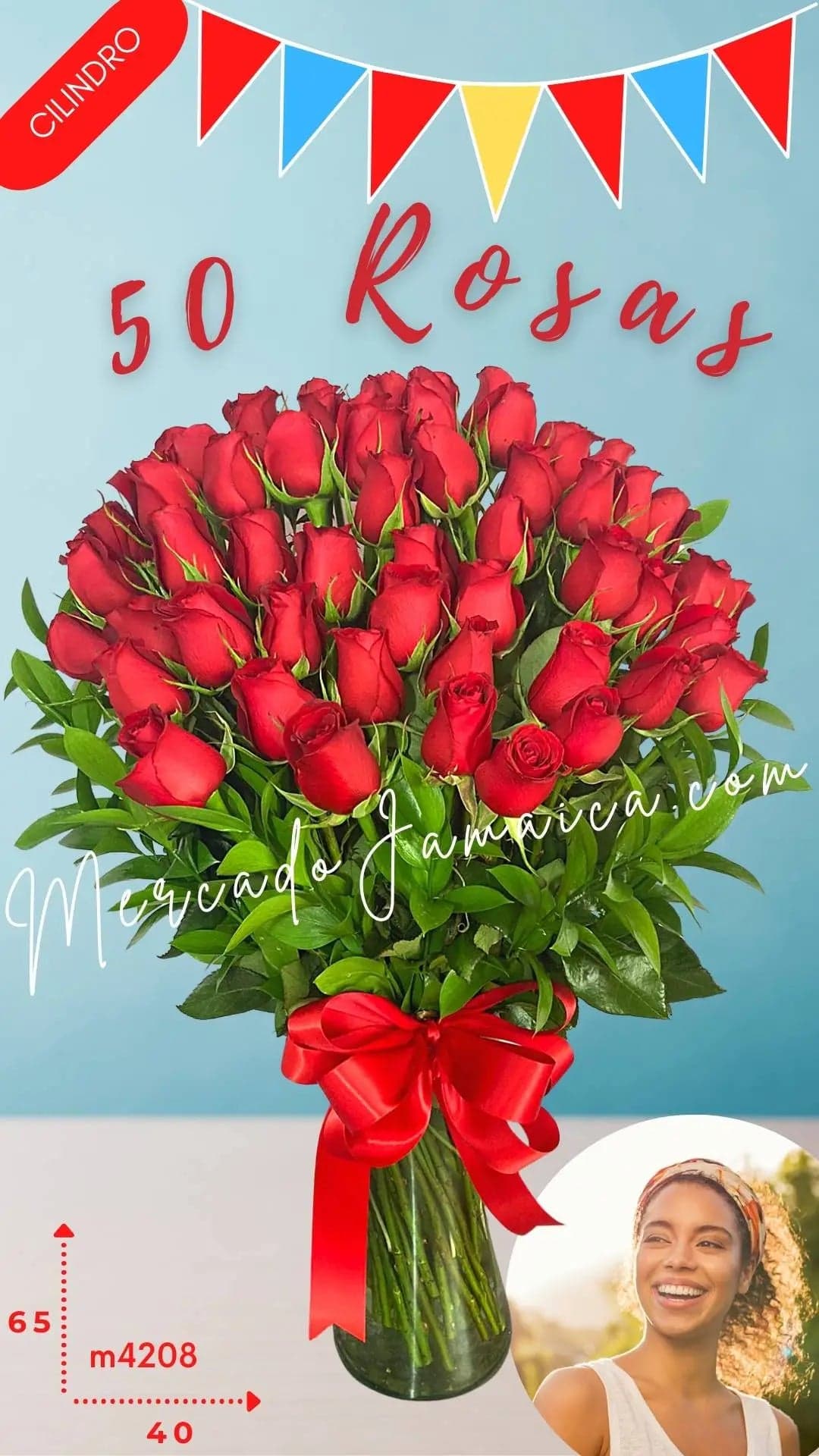 50 Rosas Rojas en Florero | Arreglo a Domicilio CDMX